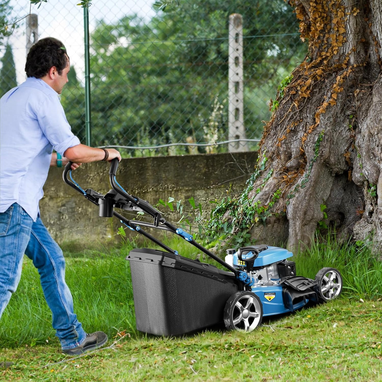 MRKMRZ Gas Powered Push Lawn Mower, 21 in Cutting Deck, 201cc 4-Cycle Engine, 3-in-1 Mowing System (Blue, 21 in) h8kgx