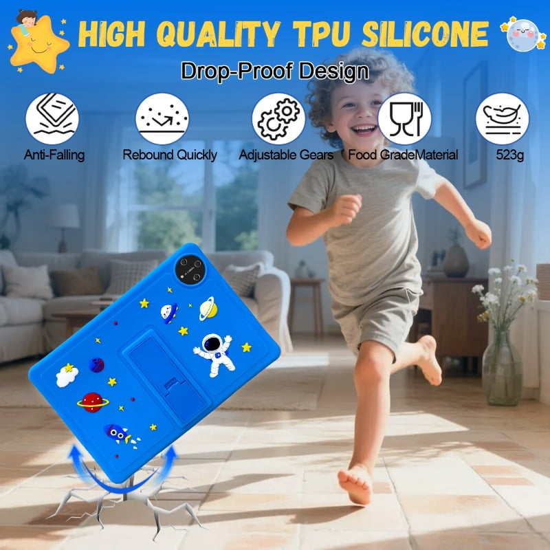 SHOUDUM Kids Tablet 10 in Android 15 Educational Learning Device with Shockproof Case (Blue, 128GB) 0vt29