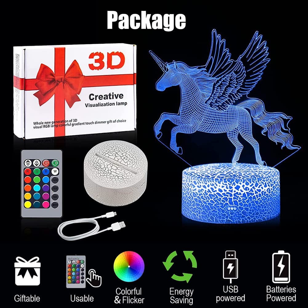 Ysitian 3D Unicorn Night Light with Remote Control, 7-Color LED Bedside Lamp for Kids Bedroom (1 Unit) jj9n2