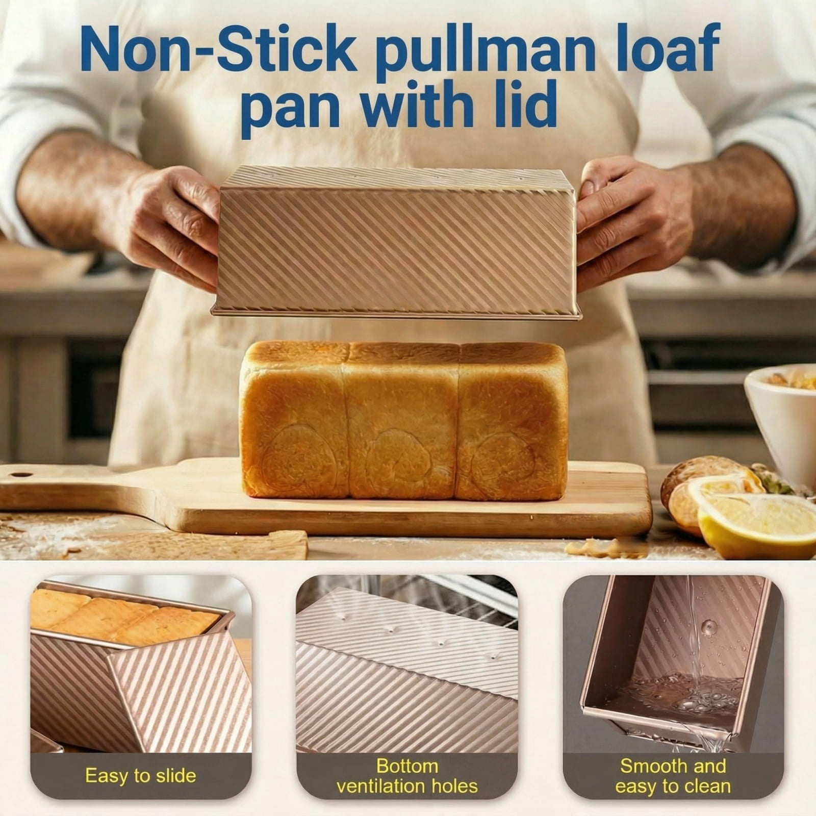 LYLHZRMDGC Pullman Bread Loaf Pan with Lid (Gold, 2.2 lb) hkb8p
