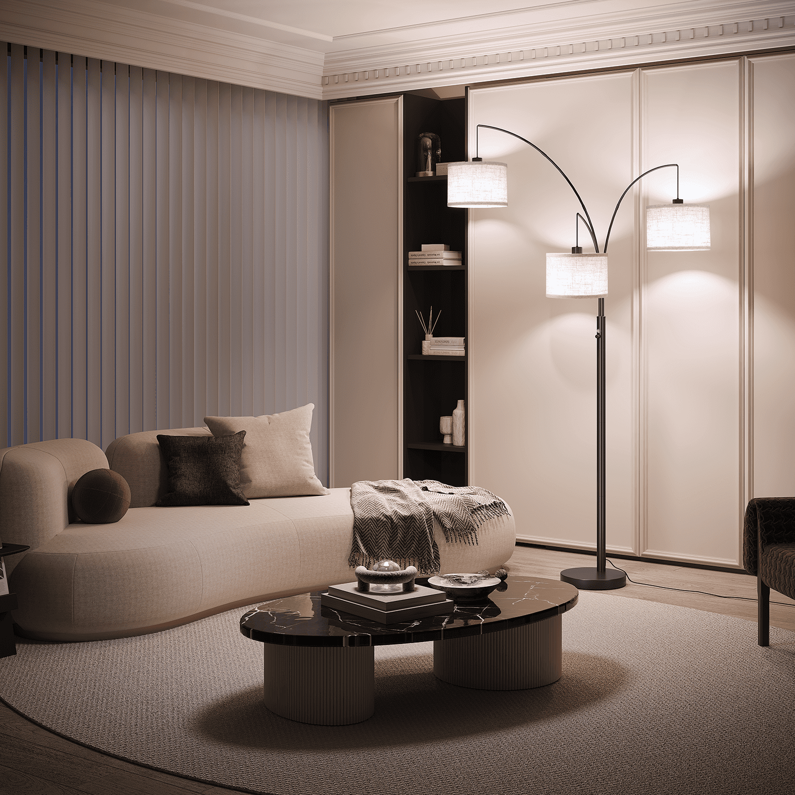 SUNMORY 3-Light Arc Floor Lamp, Modern Standing Tree Lamp with Hanging Drum Shades and Heavy Base (Black, 78 in) lv86l