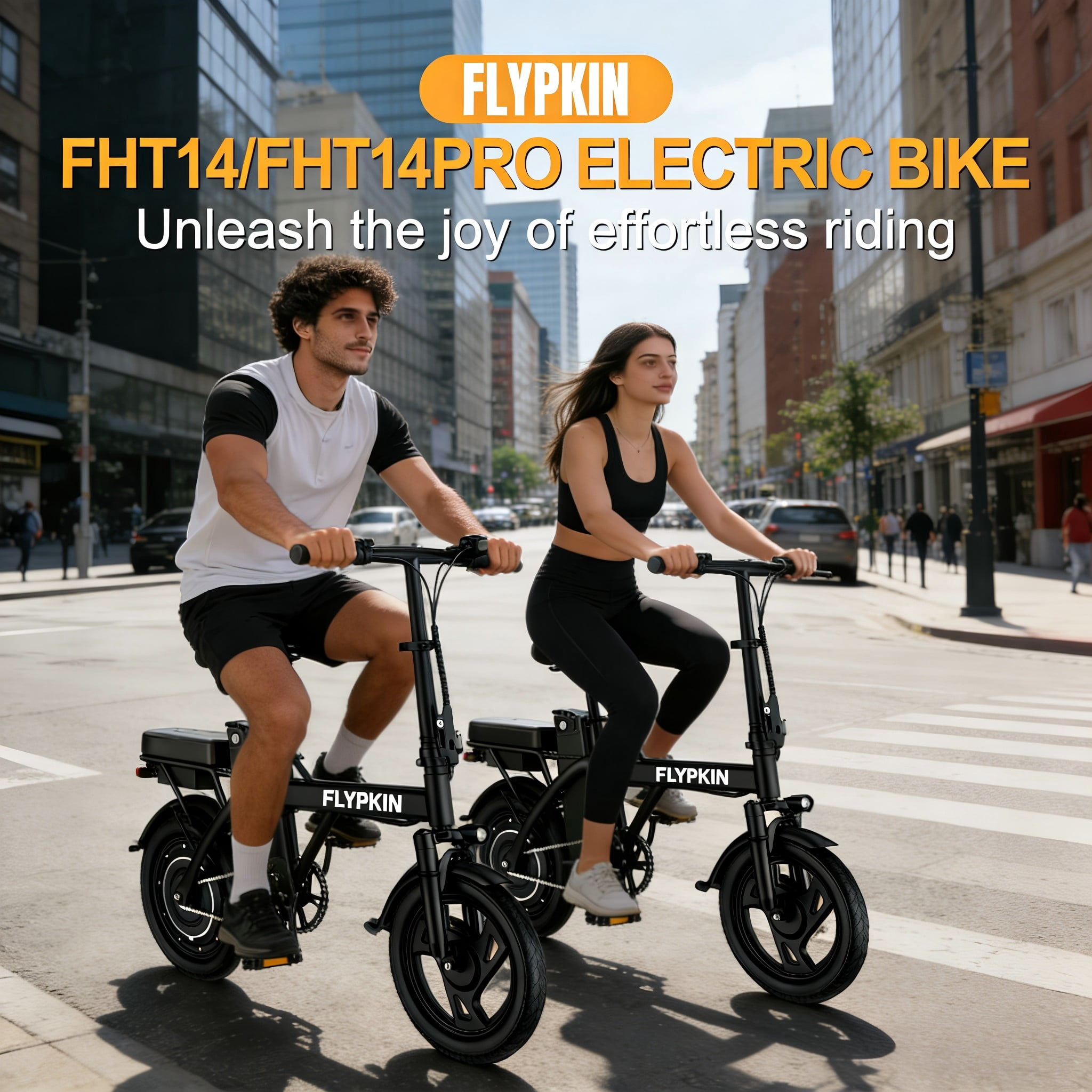FLYPKIN Electric Bike for Adults, 500W Motor Folding E-Bike, 20 MPH Max Speed, Portable Commuter Bicycle (Black, 14 in) vn07h