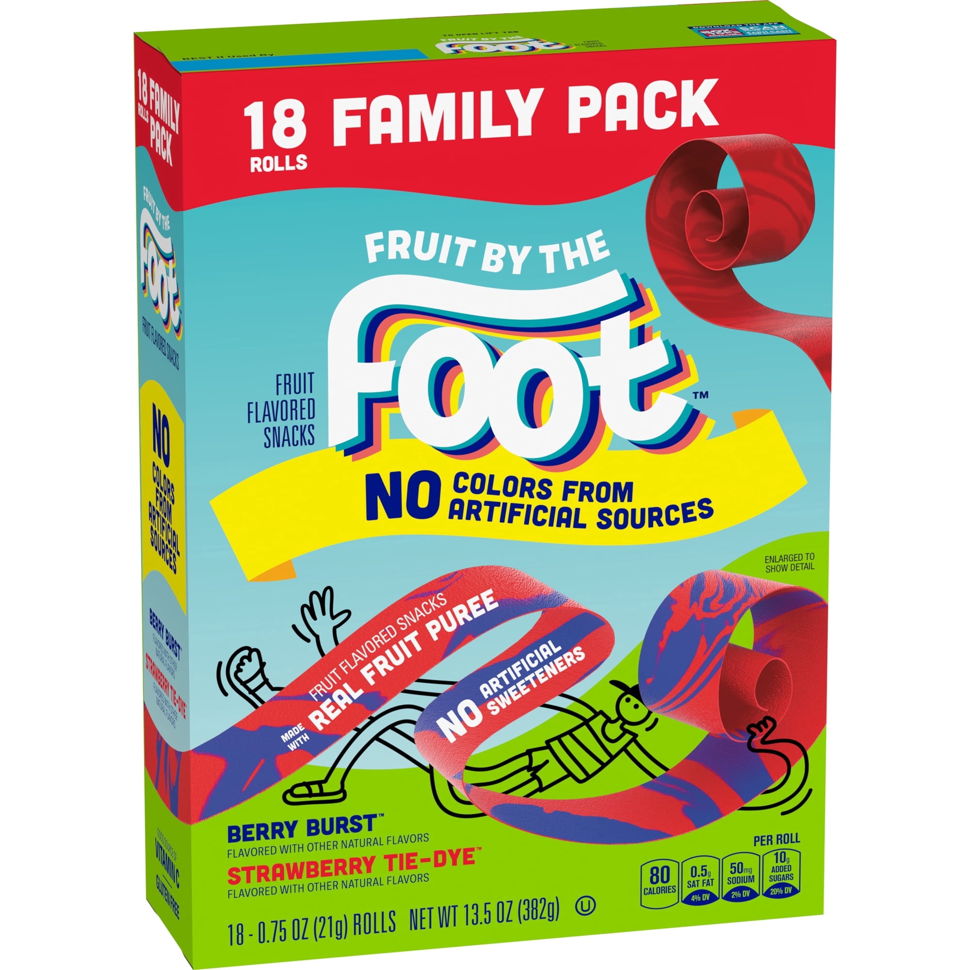 Fruit by the Foot Fruit Flavored Snacks, Gluten Free Chewy Fruit Strips, Berry Burst and Strawberry Tie-Dye (18 Ct, 13.5 oz) 09056