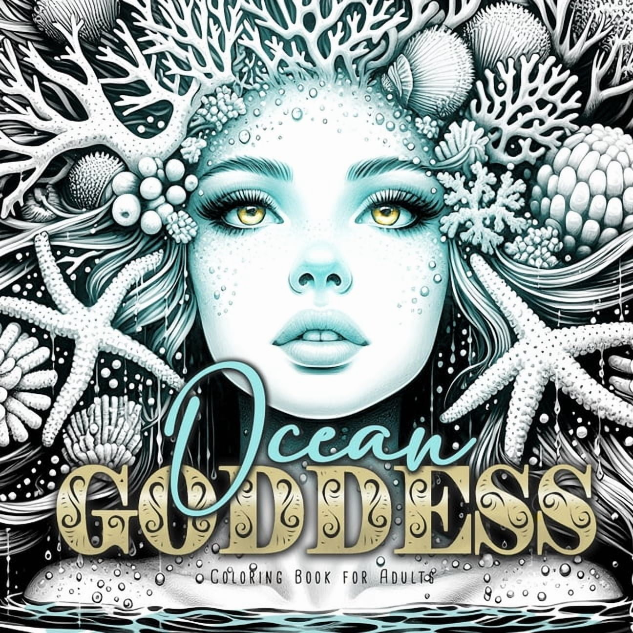 Monsoon Publishing Ocean Goddess Coloring Book for Adults, Grayscale Marine Life Portrait Art (54 Pages) alnqj