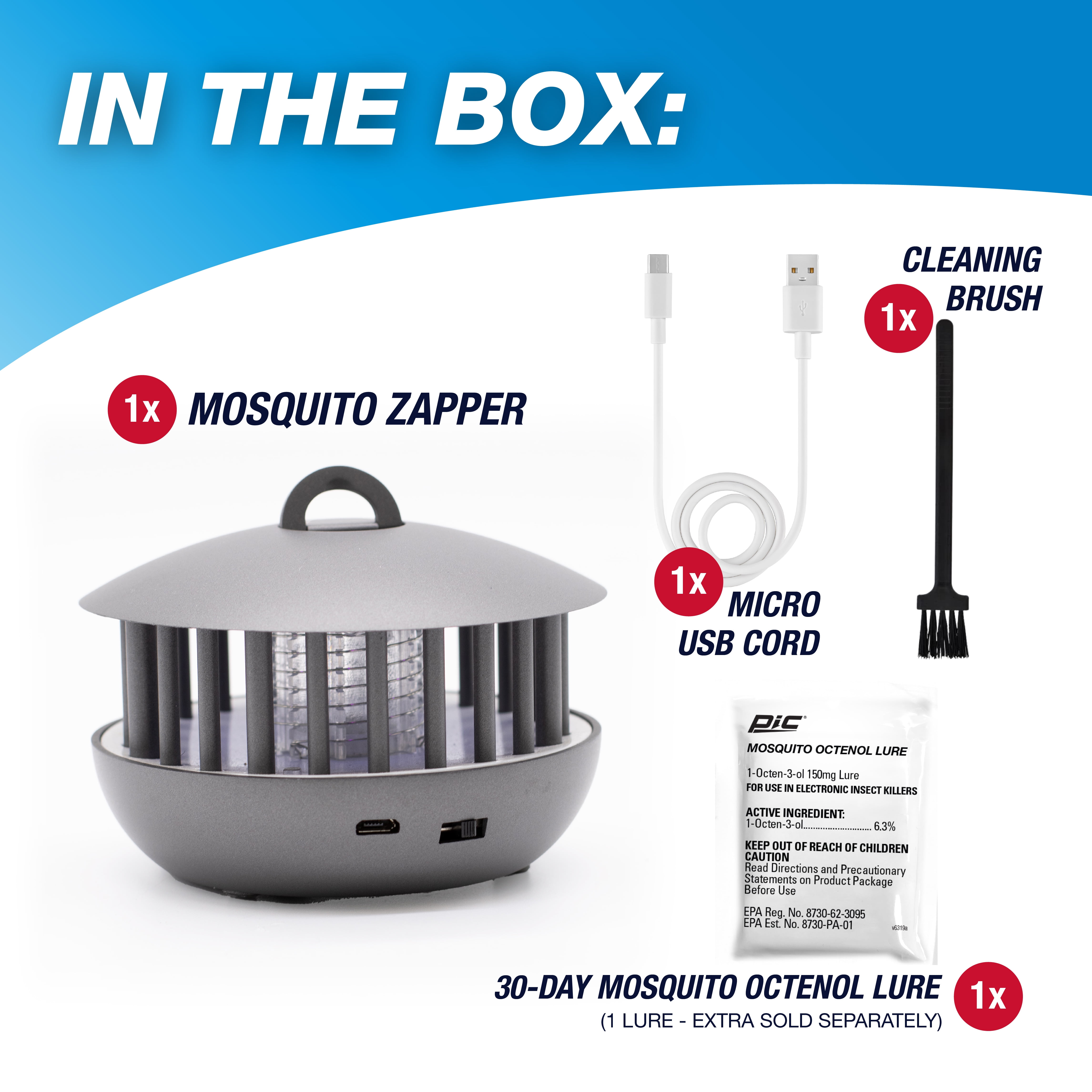 Pic Corporation 2-in-1 Portable Mosquito Zapper and Accent Light (Gray, 100 sq ft) xrzwx