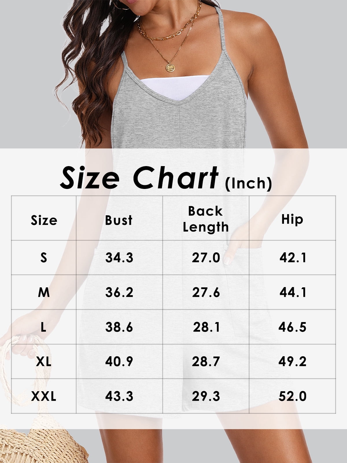 Anygrew Women's Summer Casual Loose Romper Sleeveless V Neck Jumpsuit with Pockets (Grey, Small) 9snkt