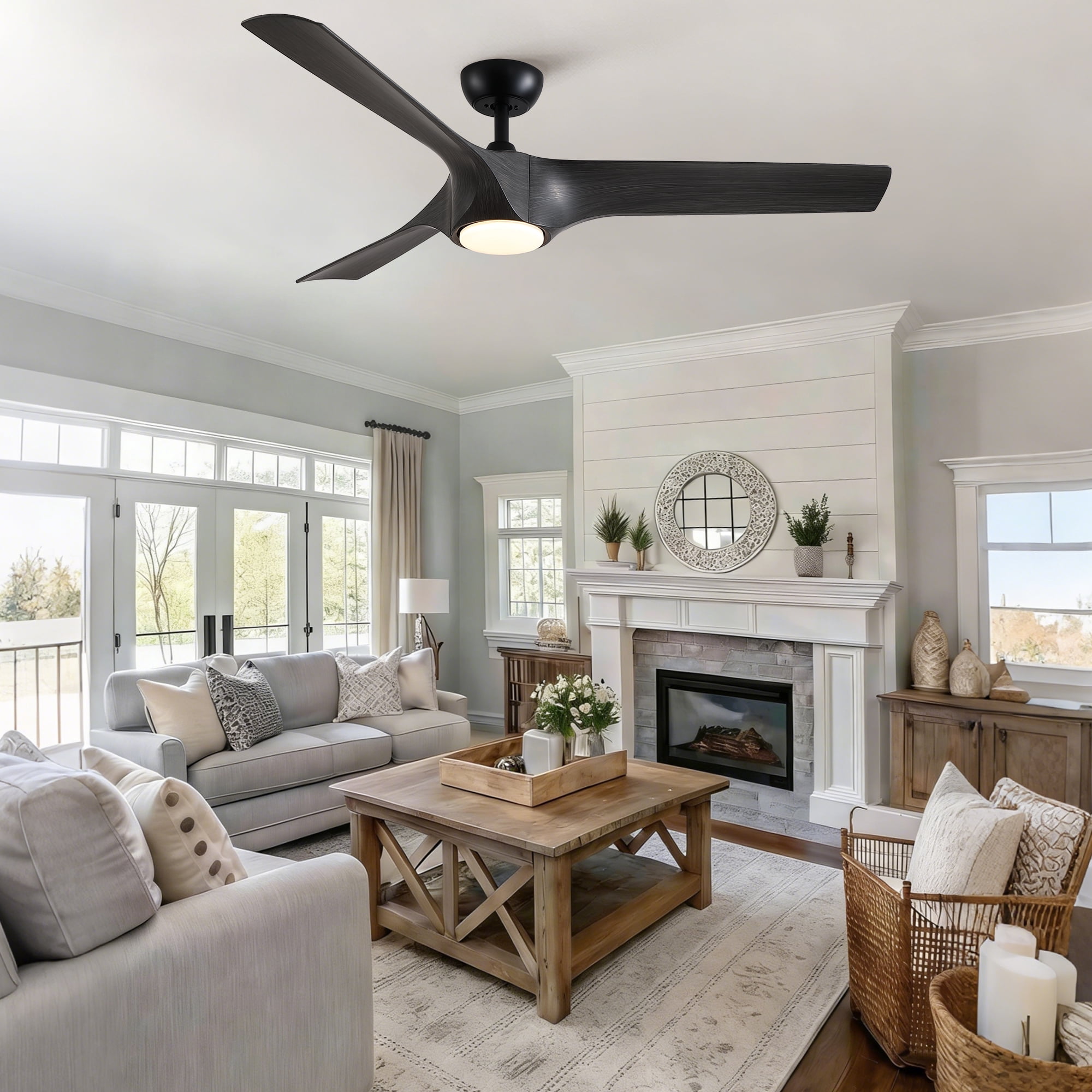 LiviNest 56 in Ceiling Fan with Dimmable LED Light and Remote Control (Matte Black, 56 in) gojb4