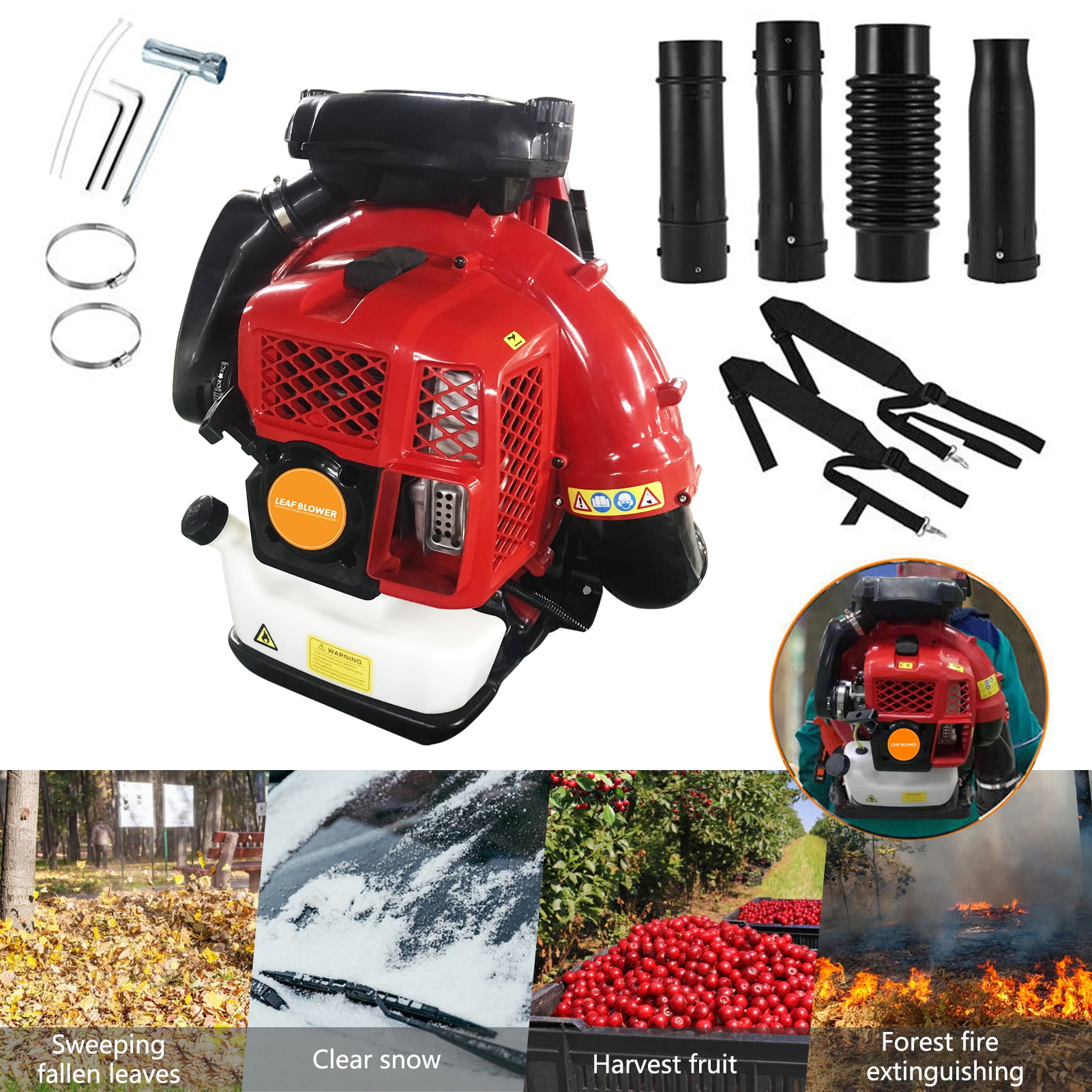 Wharick 80cc Backpack Leaf Blower, 900CFM Gas Powered 2-Stroke Engine for Lawn and Snow Clearing (80cc, 900CFM) 72ree