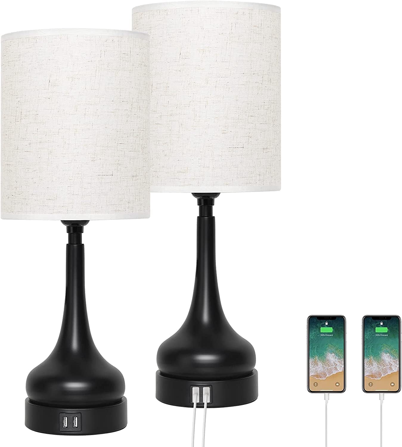 OLOV Touch Control Bedside Lamps with Dual USB Charging Ports (Black, 2 Pack) vl28j