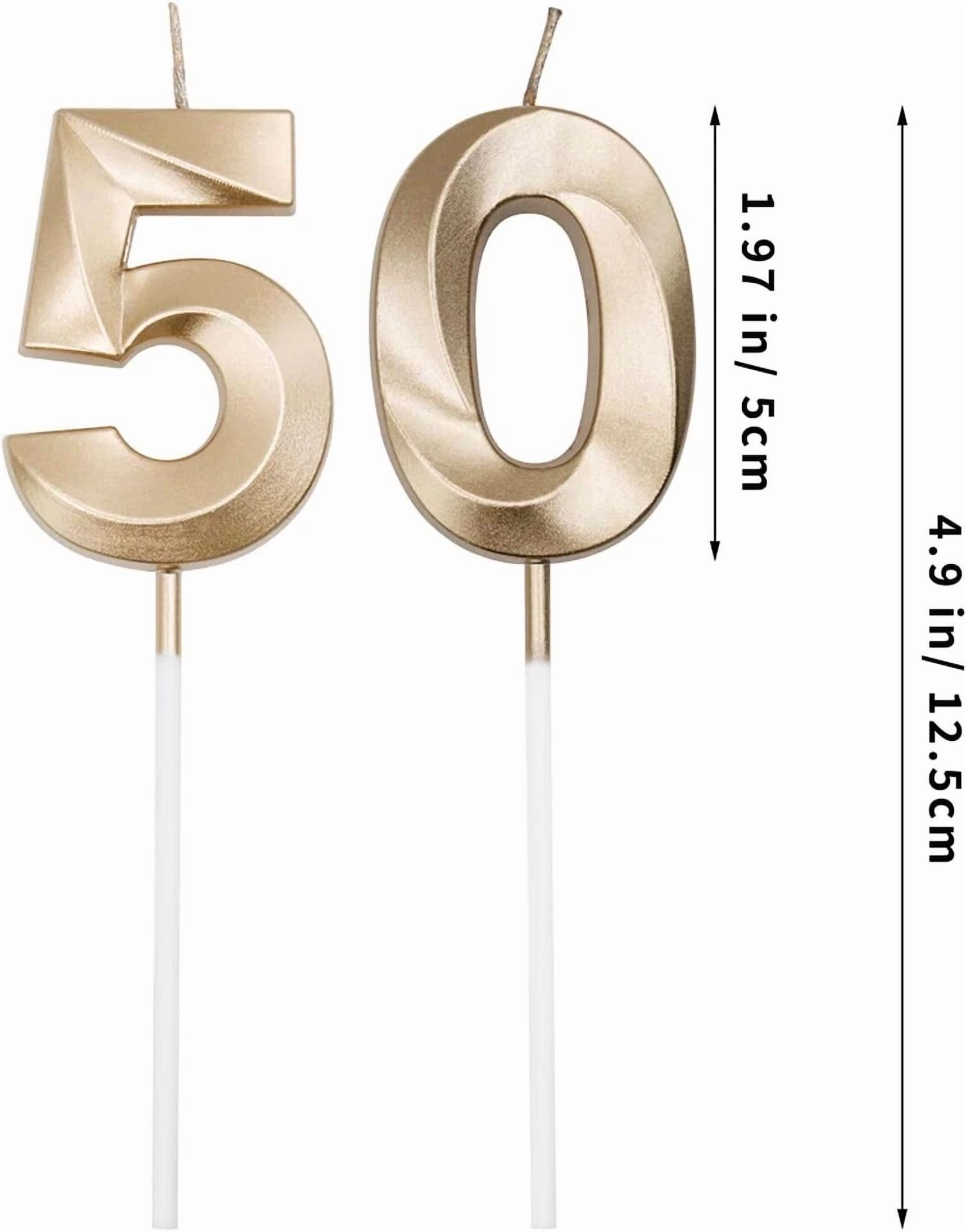 VAULT 50th Birthday Number Candle Cake Topper for Party Celebration (Gold, 3 in) in9c9