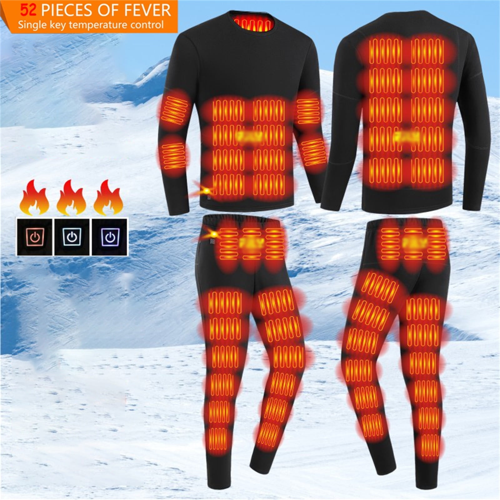 Letdown Men's Thermal Underwear Set Smart Heating Base Layer Long Johns (Black, L) lmk5m