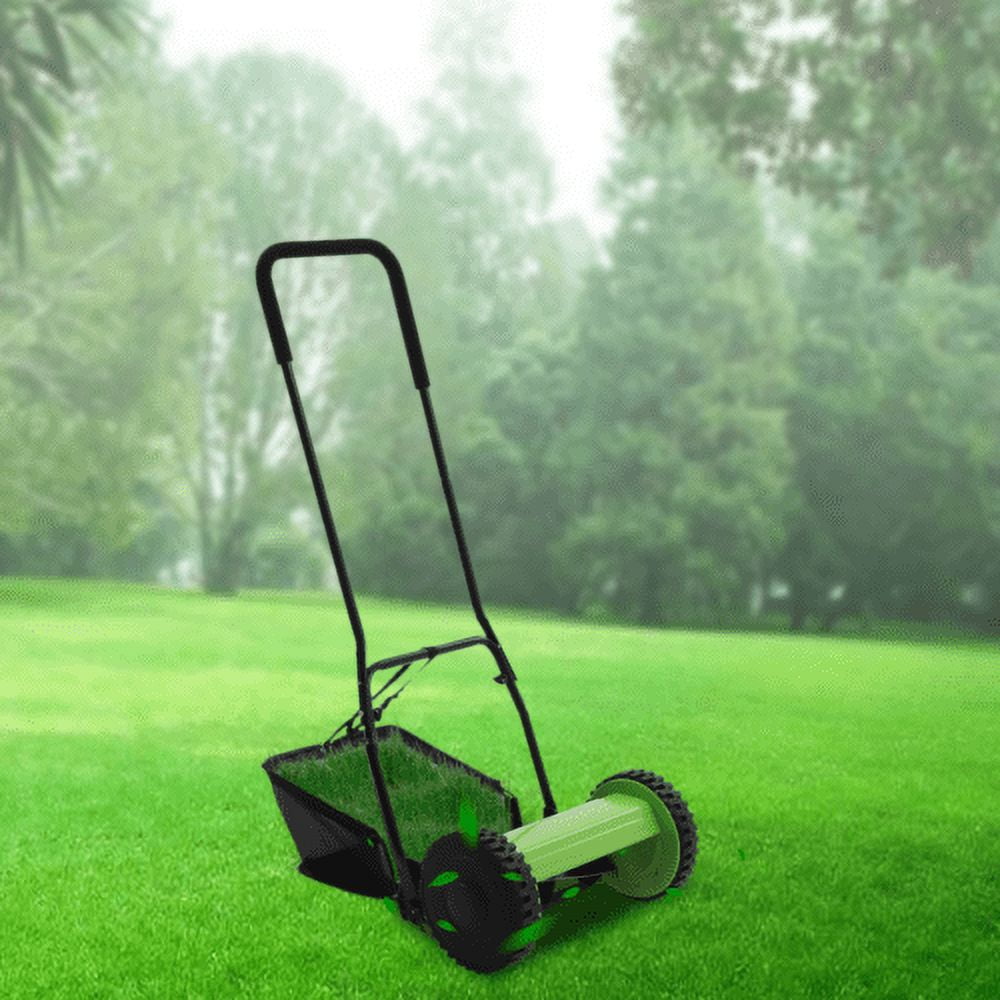 Generic Manual Reel Lawn Mower 5-Blade Push Walk Behind (Green, 12 in Cutting Width) bkmju