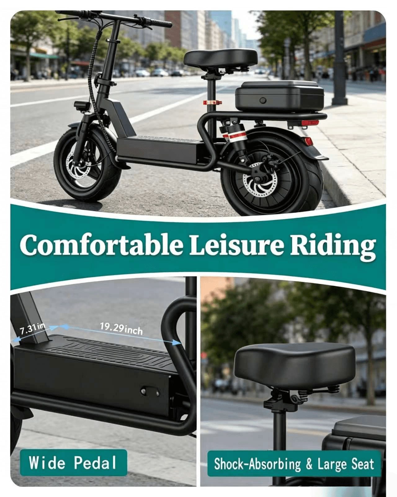 AVBDJOY Electric Scooter for Adults with Seat, Foldable Commuter Scooter, 1200W Motor, 35-Mile Range, 14-inch Tires (Black, 350 lb) jonl4