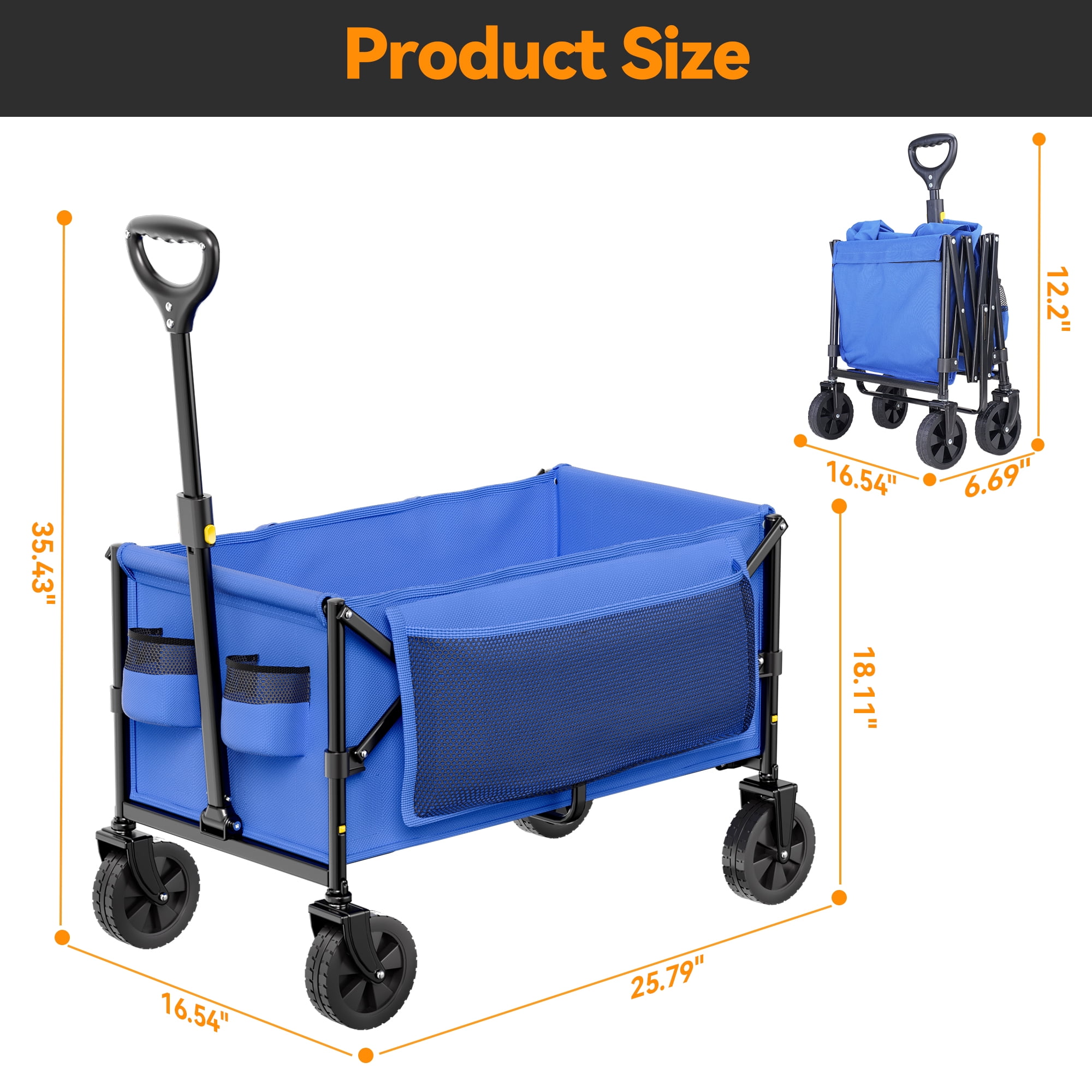 VECUKTY Collapsible Folding Utility Wagon, Heavy-Duty Outdoor Cart for Camping and Gardening (Blue, 300 lb Capacity) 40el2