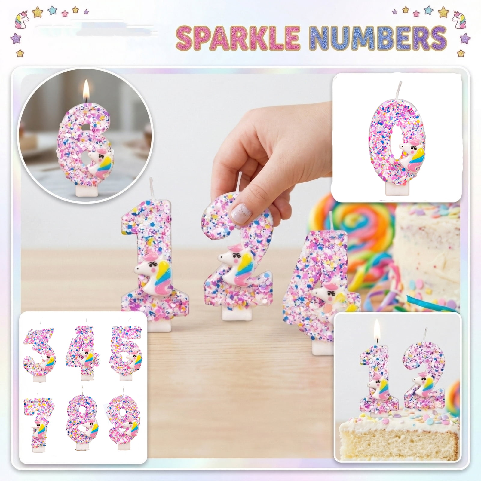 ECLA Unicorn Sparkle Number Birthday Candle, Glittery Confetti Cake Topper for Kids Parties (1 Count) uqbzt