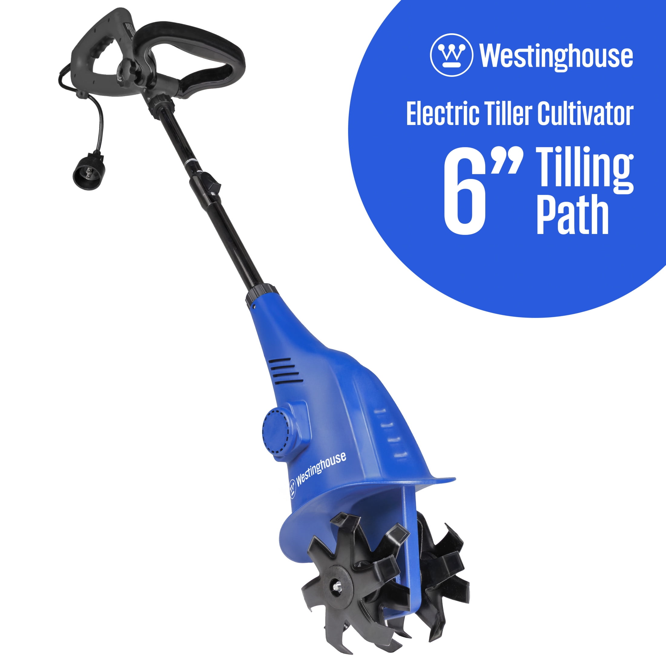Westinghouse Corded Electric Mini Tiller Cultivator, 2.5 Amp Motor with 4 Steel Blades (6 in Width) xwr4b