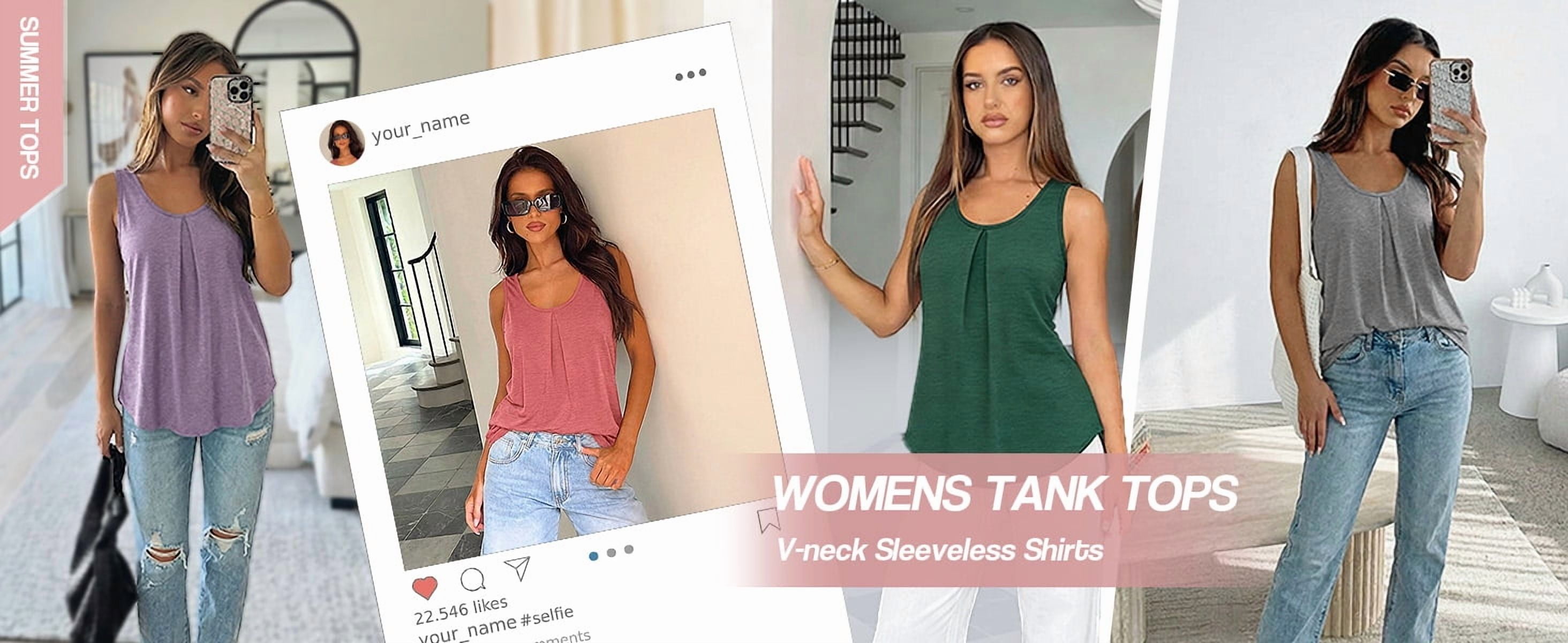 MOSHU Womens V-Neck Tank Top Sleeveless Pleated Front Summer Shirt (L) 0r6j5