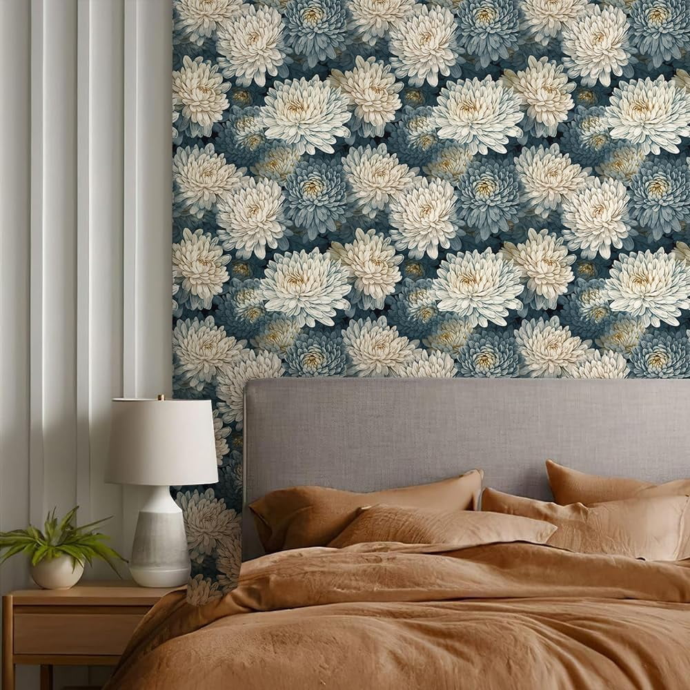 Usachibb Floral Peel and Stick Wallpaper Vintage Navy Botanical Contact Paper for Furniture and Walls (White, 17.7 in x 118.1 in) 80m28