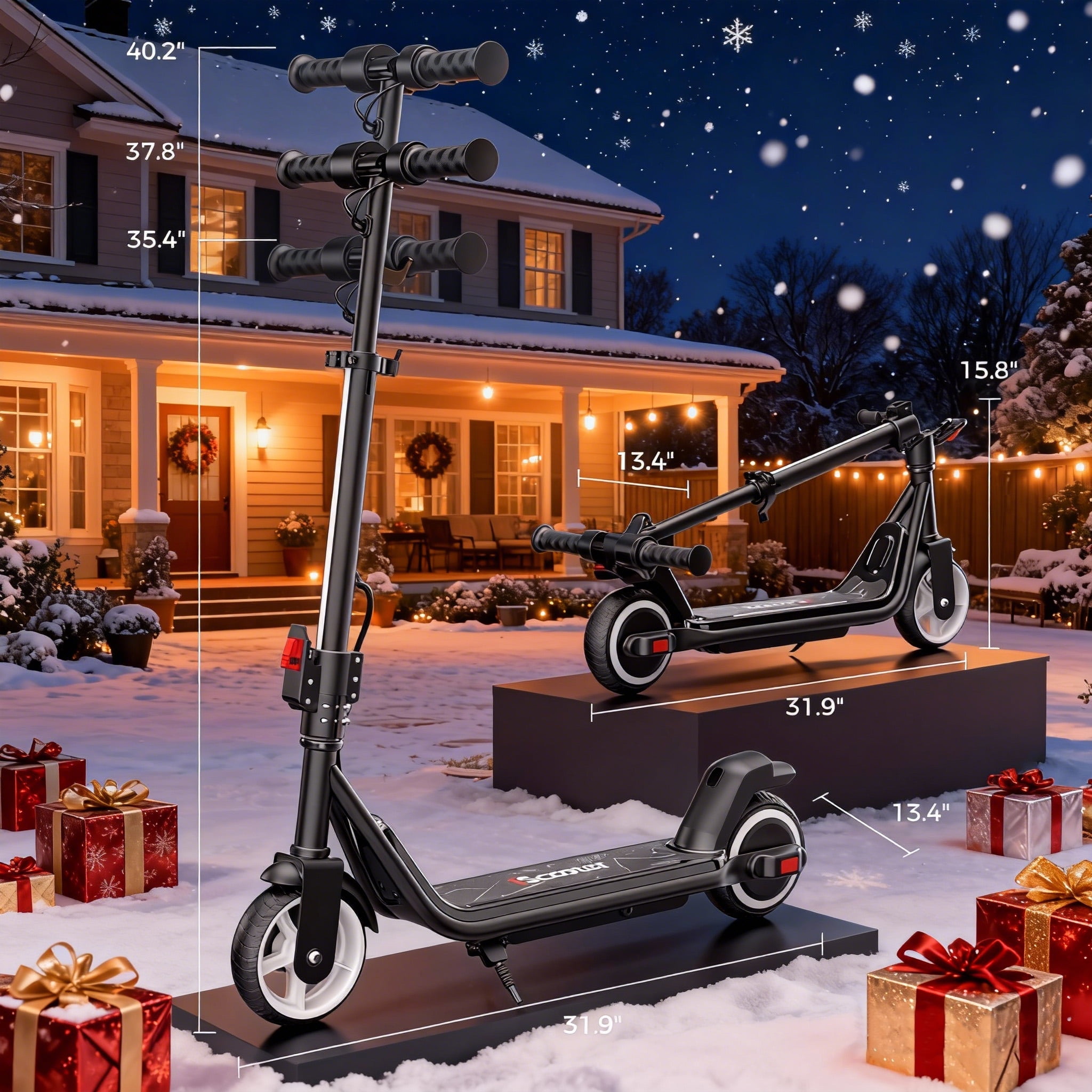 Generic Electric Scooter for Kids, 200W Foldable E-Scooter with Bluetooth Speaker, LED Display, 3-Speed Modes, Adjustable Height (Black, 6.5 in Wheels) fkxpa