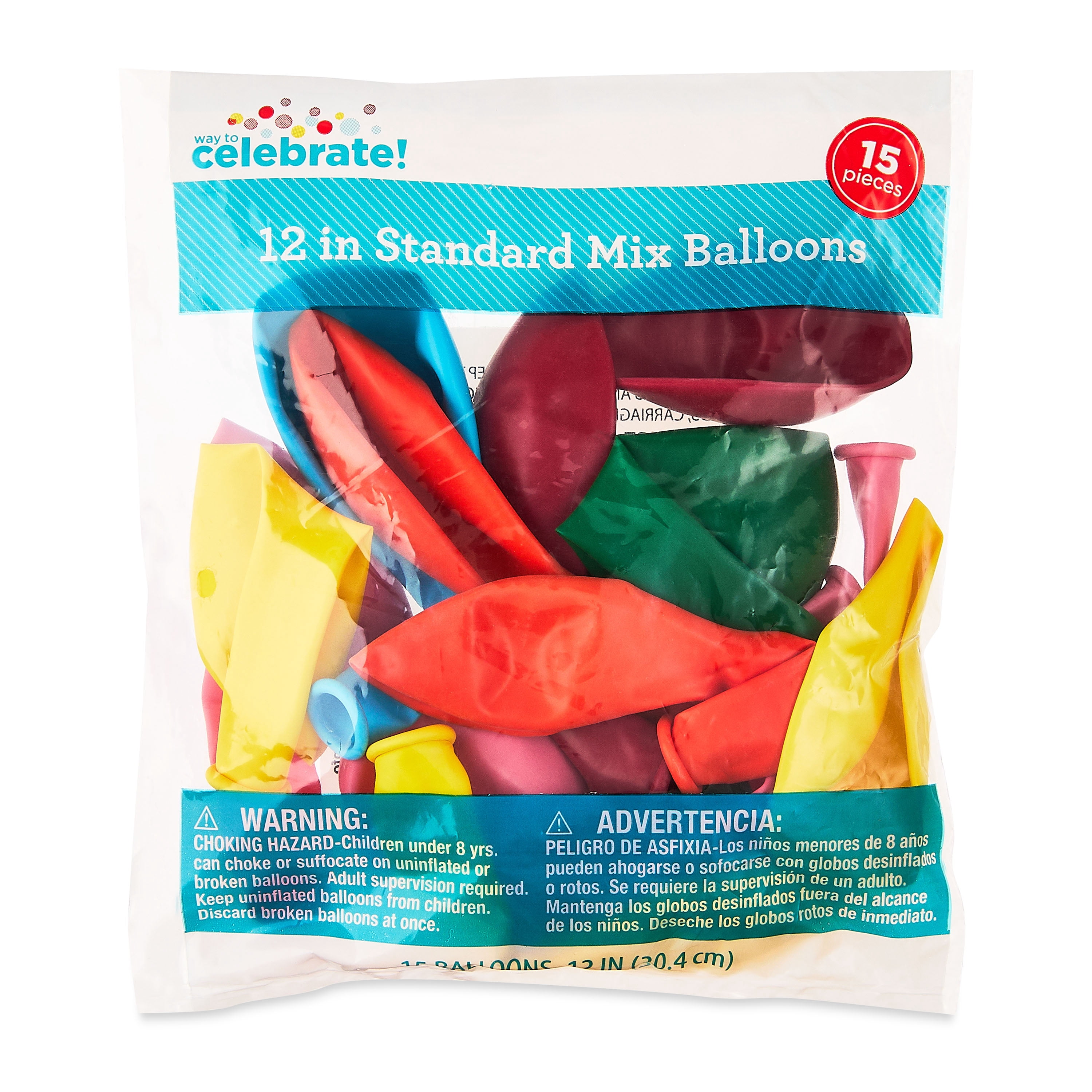 Way To Celebrate Standard Mix Latex Balloons (Multicolor, 15 Pack, 12 in) wpceg