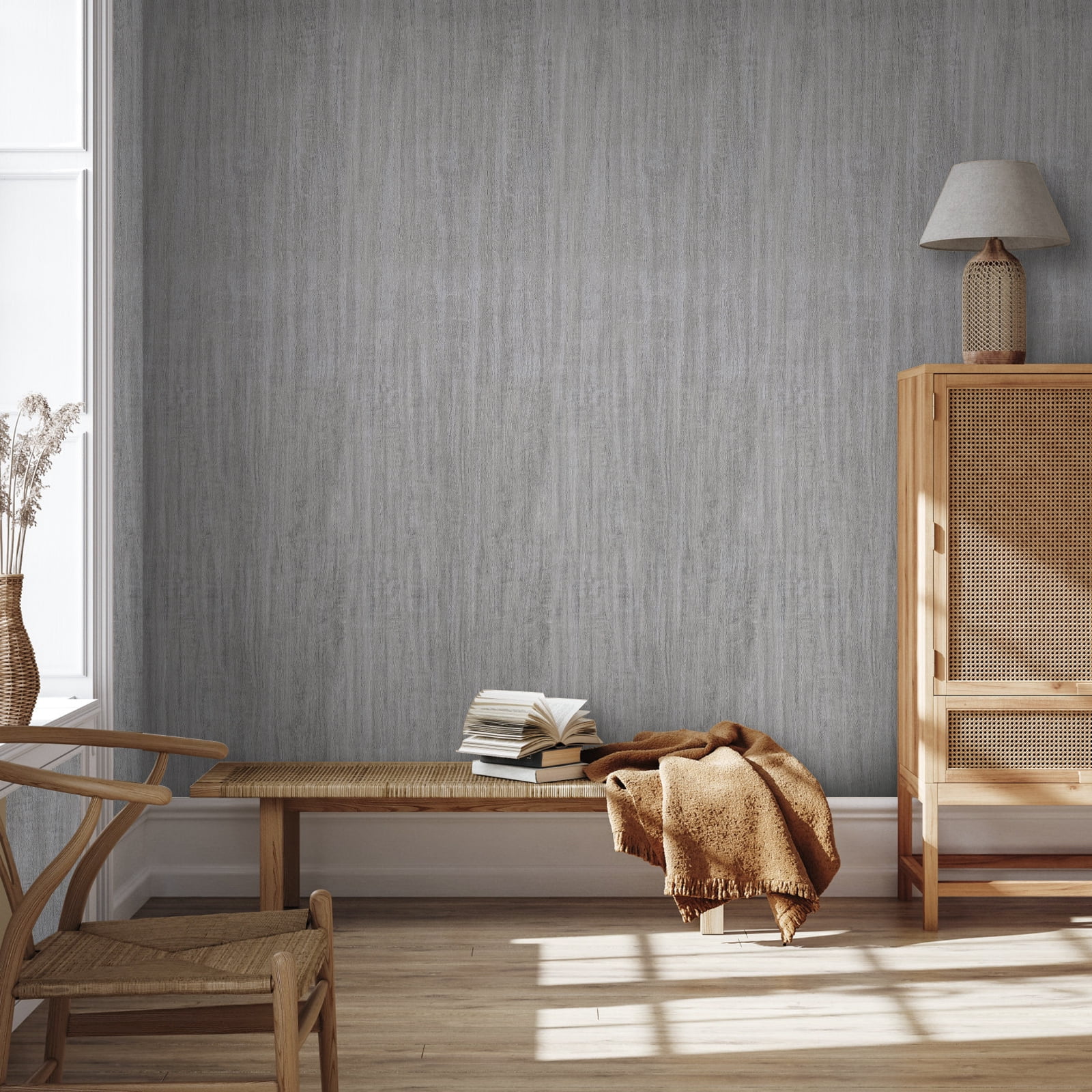 Abyssaly Gray Wood Peel and Stick Wallpaper, Waterproof Removable Contact Paper for Furniture and Wall Decor (Gray, 15.7 in x 118 in) ognrz