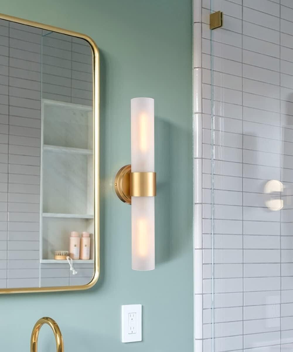 Moose Modern 2-Light LED Dimmable Wall Sconce with Frosted Glass Shades (Gold, 15 in) msexr