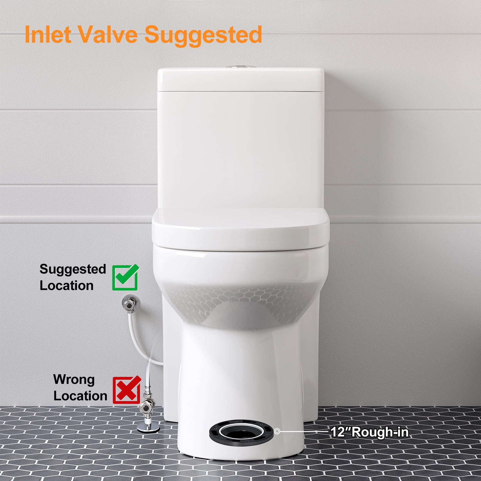 HOROW Compact One-Piece Elongated Toilet, Dual Flush Water-Saving Bathroom Commode (White, 12 in Rough-in) v7ila