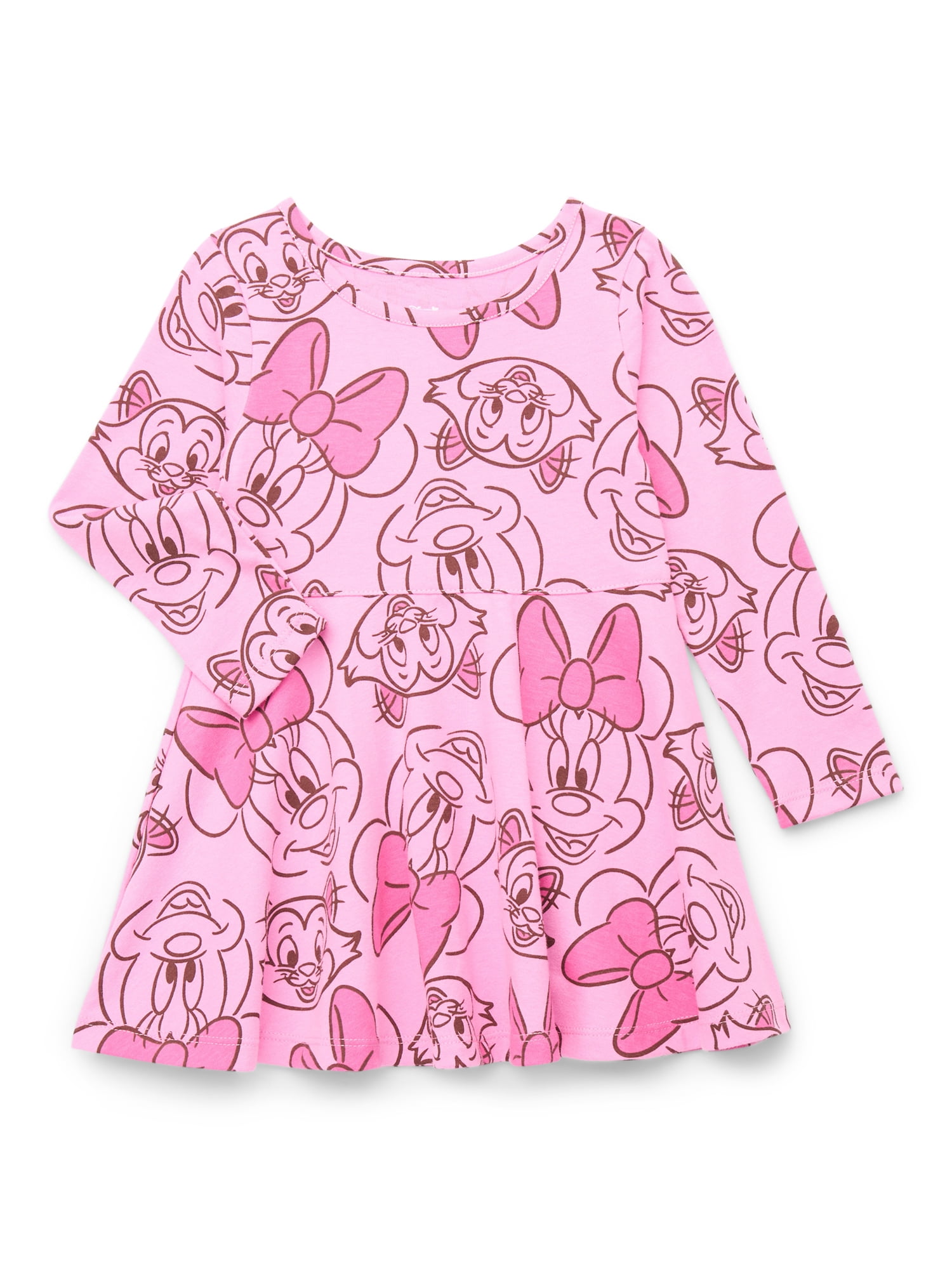 Minnie Mouse Toddler Girls Long Sleeve Print Dress (Pink, 12M-5T) 700pm