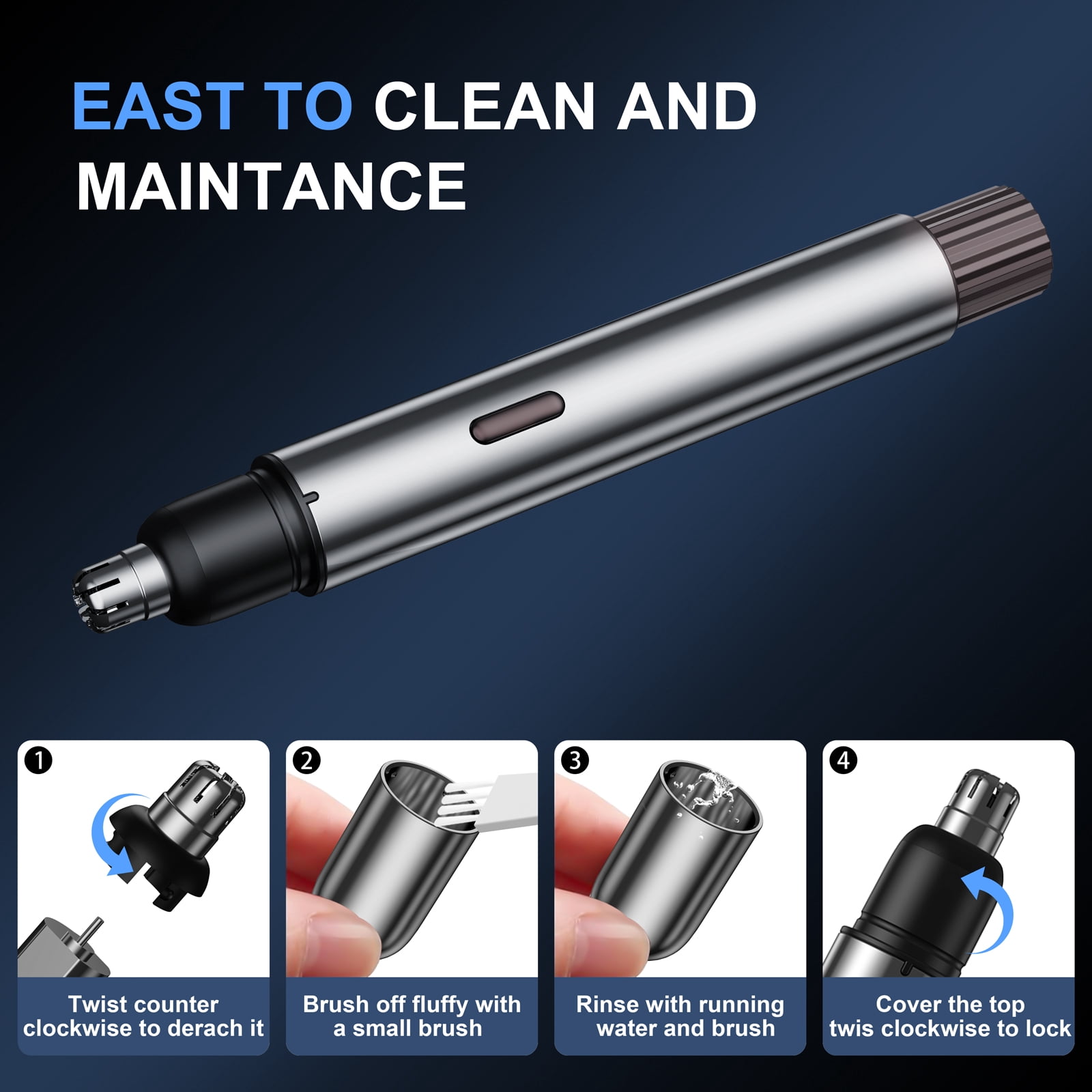 NEXPURE Electric Nose and Ear Hair Trimmer, Rechargeable Grooming Tool for Men and Women (Black, 1 Count) dimde