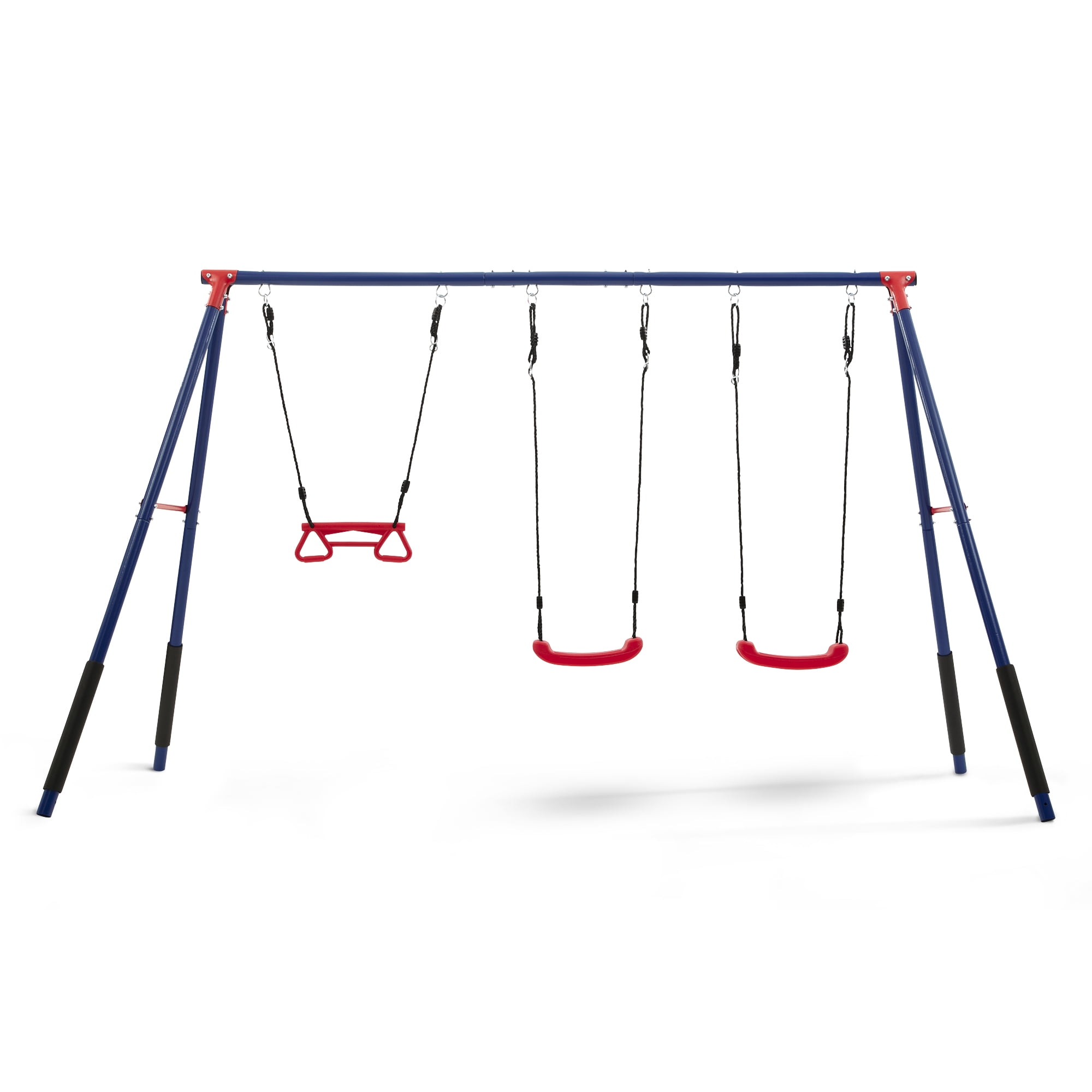 Delta Children FunZone Outdoor Metal 3-Piece Swing Set with 2 Swings and 1 Trapeze Bar (Blue/Red, 144 in W x 54 in D x 70 in H) e1y6s