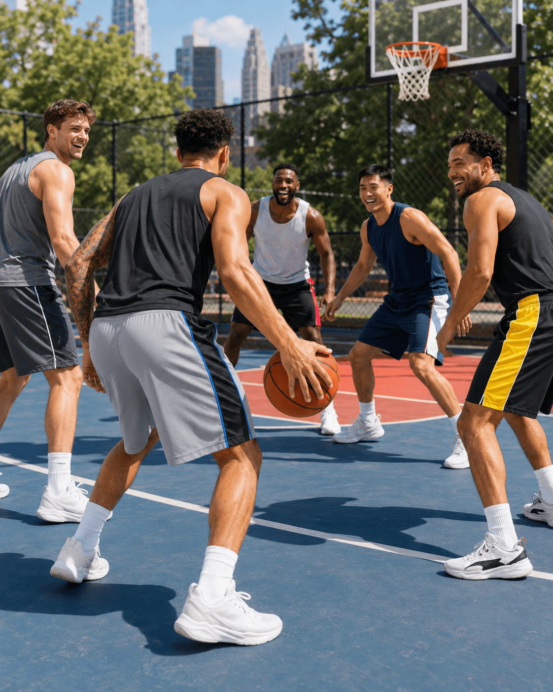 Daresay Mens Moisture Wicking Athletic Basketball Gym Shorts with Pockets (Black, 5 Pack) lfvmf