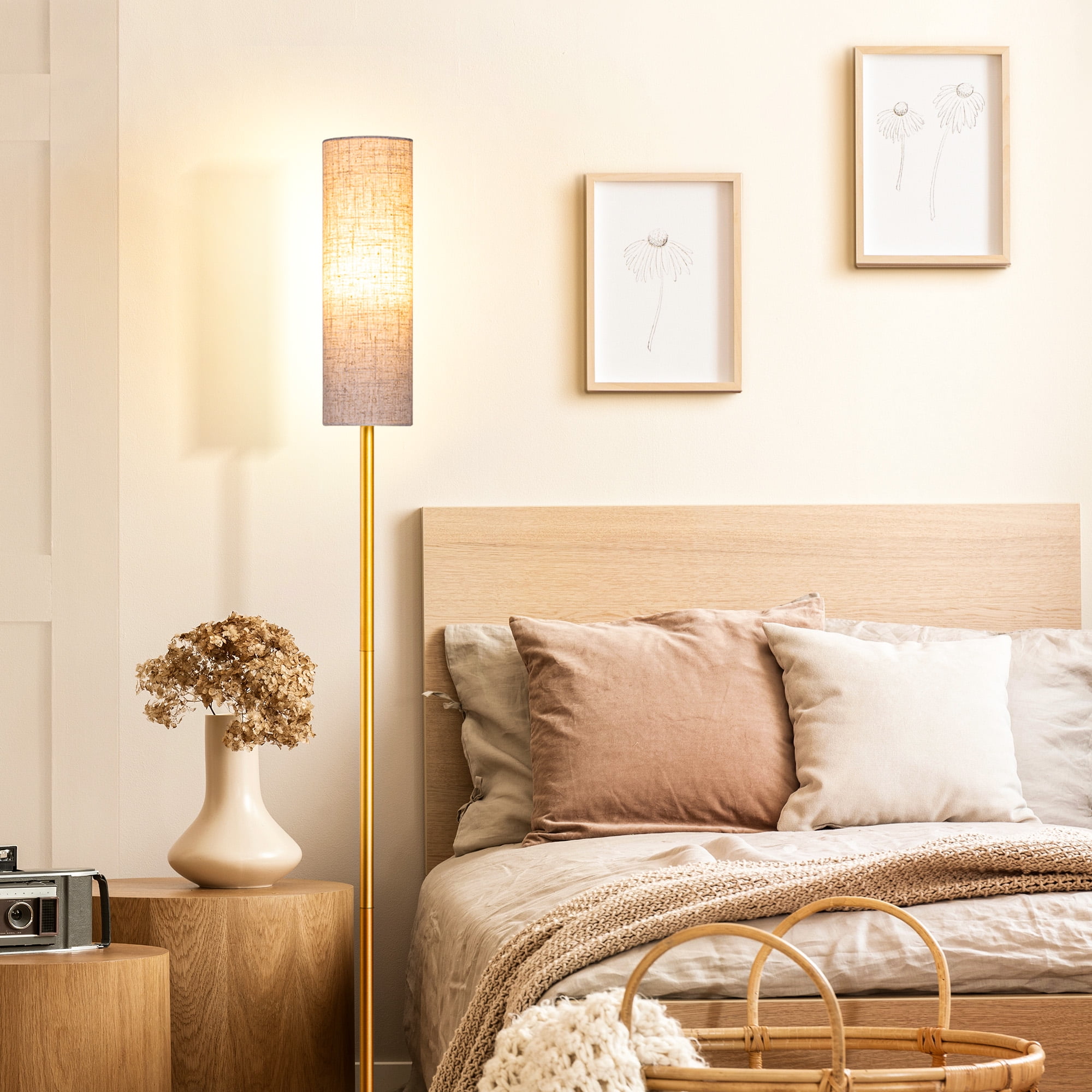 EDISHINE Modern LED Floor Lamp with Remote Control and Dimmable Lighting (Gold, 65 in) 86qpe
