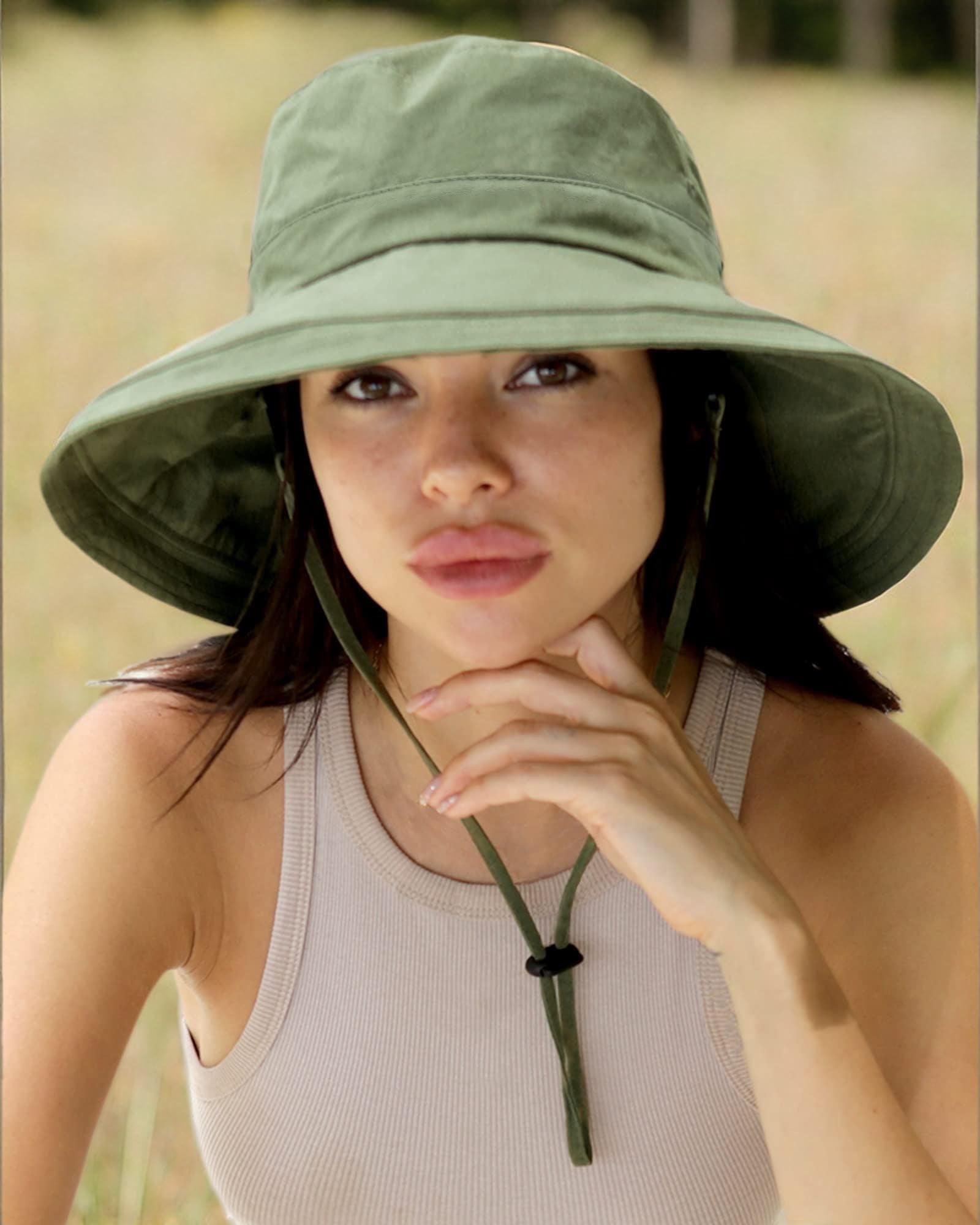 FURTALK Women Wide Brim Sun Hat Breathable Cotton Gardening Beach Hat with Ponytail Hole (Green, Medium-Large) xxmc8