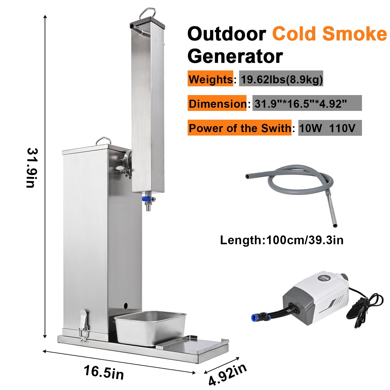 Marada Stainless Steel Cold and Hot Smoke Generator for BBQ Meat and Drinks (Silver, 10L Capacity) o2blt