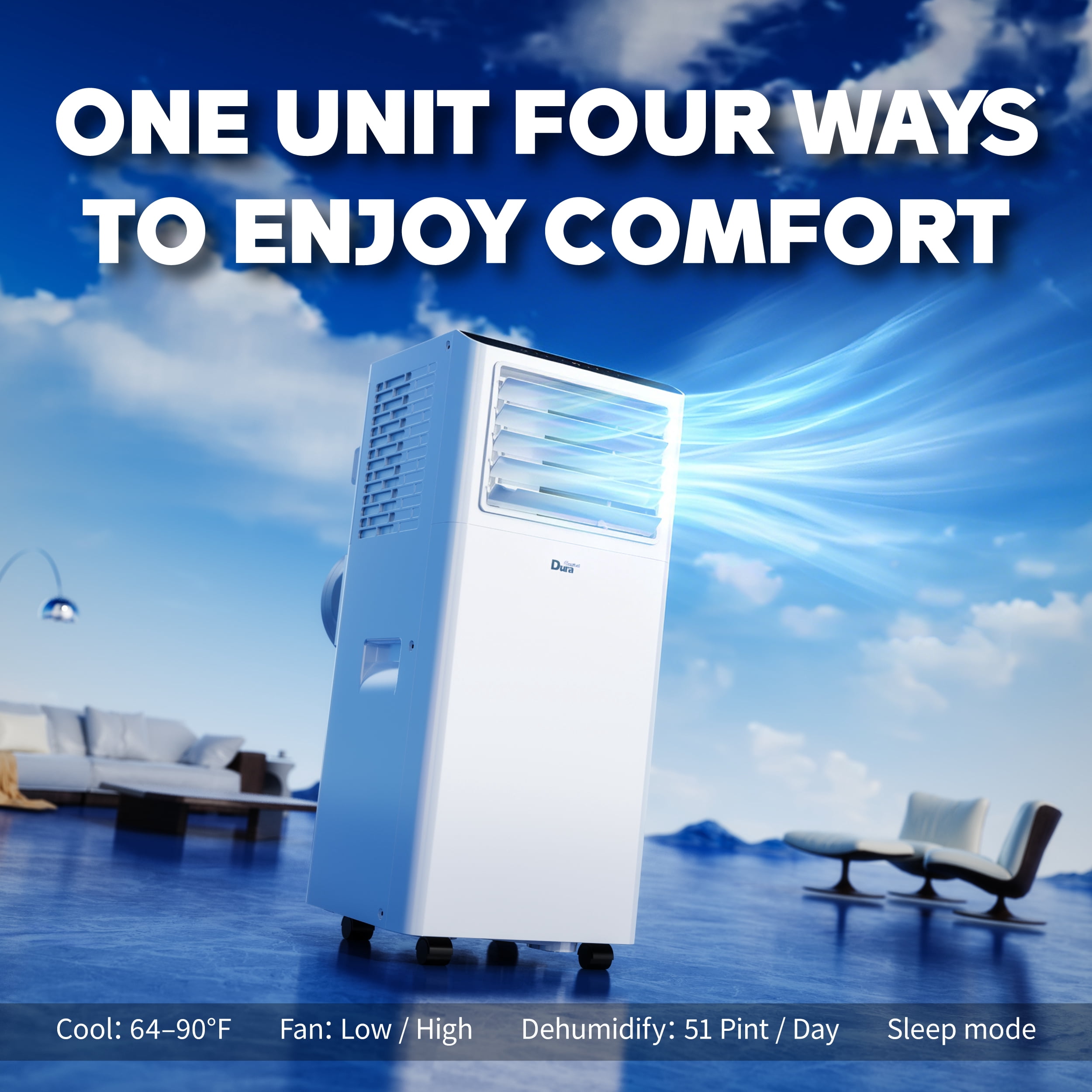 DuraComfort 8500 BTU Portable Air Conditioner 3-in-1 Cooling Dehumidifier and Fan (White, 350 Sq. Ft.) hge13