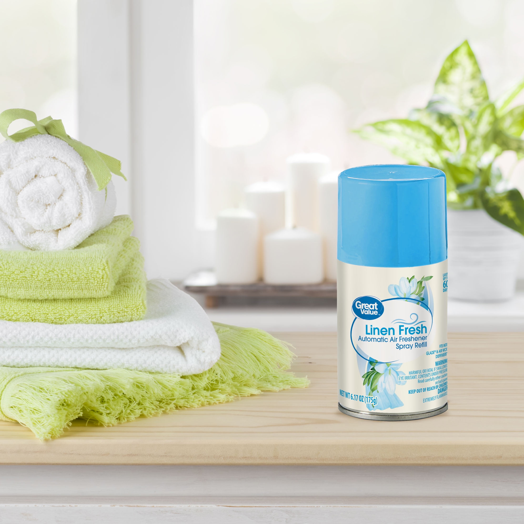 Great Value Automatic Air Freshener Spray Refill, Linen Fresh Scent, Long-Lasting Odor Neutralizer (2 Pack, 12.34 oz) 68h80