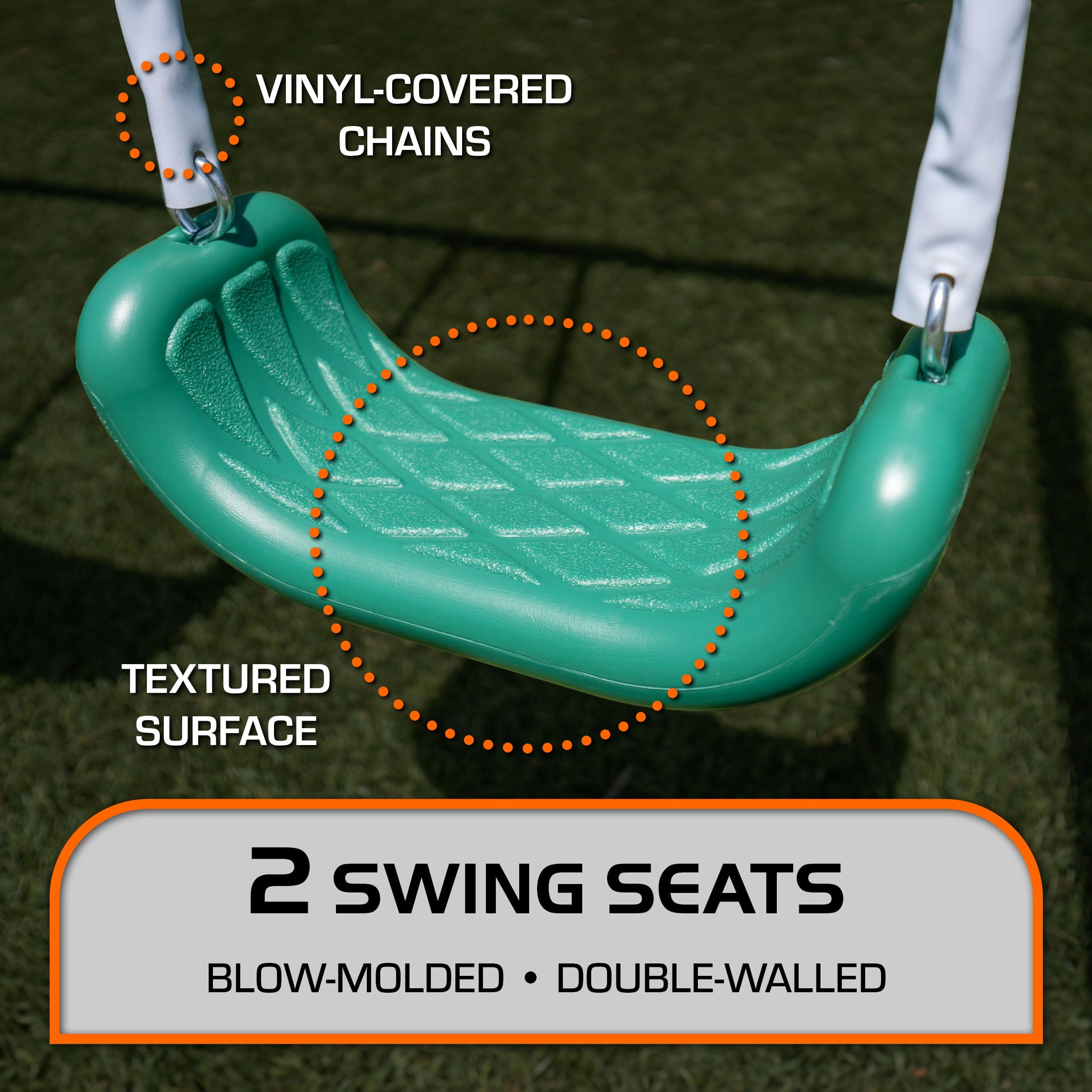 The Swing Company Northridge Metal Swing Set with Saucer Swing and 5 ft Wavy Slide (Green) hxxdv