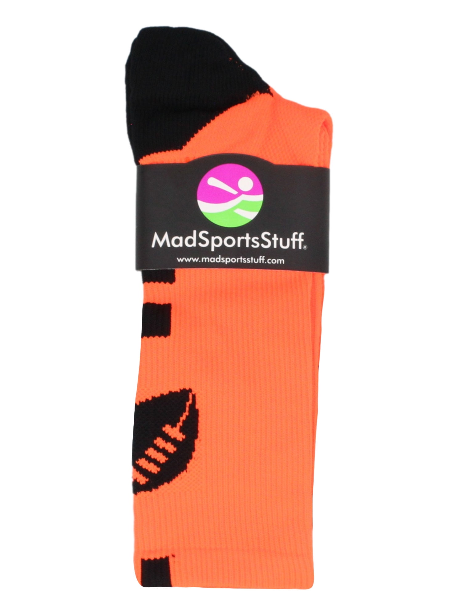 MadSportsStuff Football Crew Socks Moisture Wicking Athletic Gear (Neon Orange/Black, Small) 3d7av