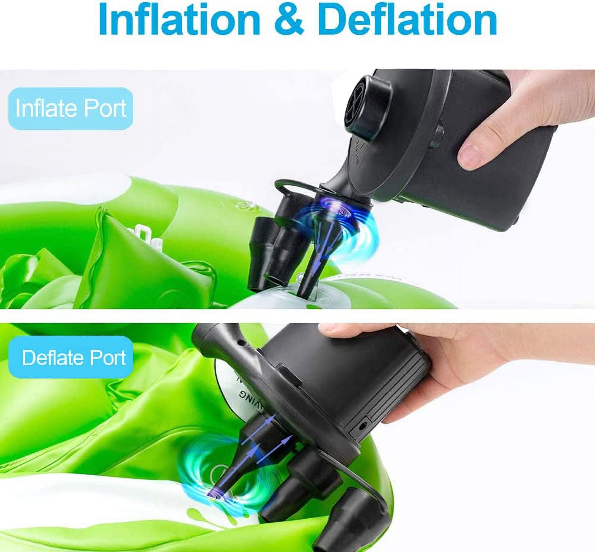 BN-LINK Electric Air Pump, Portable Quick-Fill Inflator and Deflator with 3 Nozzles (Black, 4.64 in x 3.15 in x 3.55 in) tbwzd