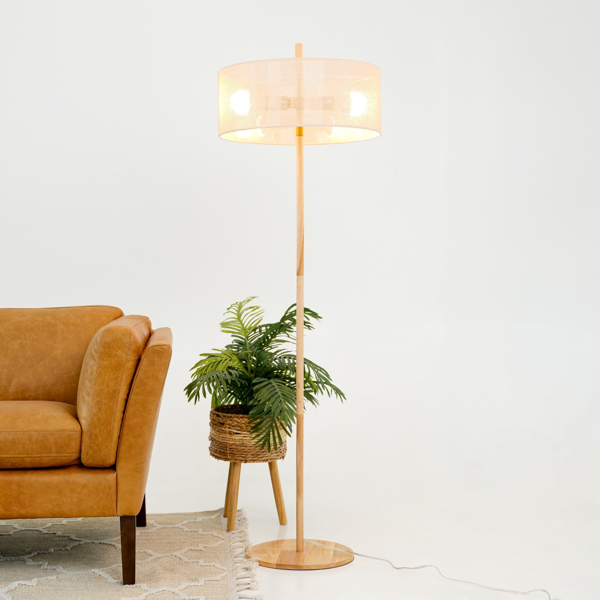 PuppyCheer Lirian Floor Lamp, Modern Oak Wood Standing Light for Living Room and Bedroom (Natural, 60 in) q11ap