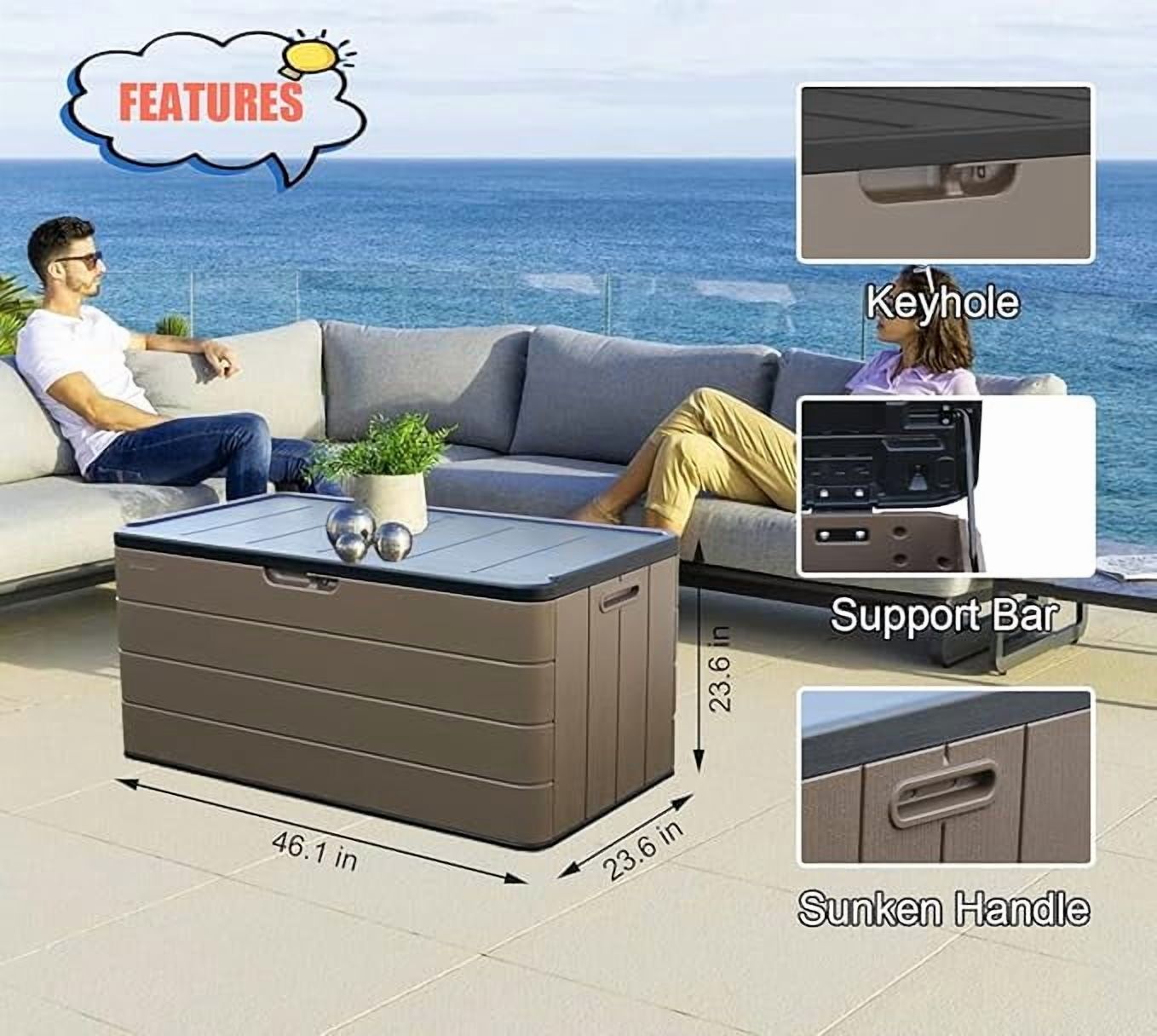 Decksplore 110 Gal Resin Deck Box Outdoor Waterproof Storage Bench for Patio Furniture and Garden Tools (Brown) y9z30