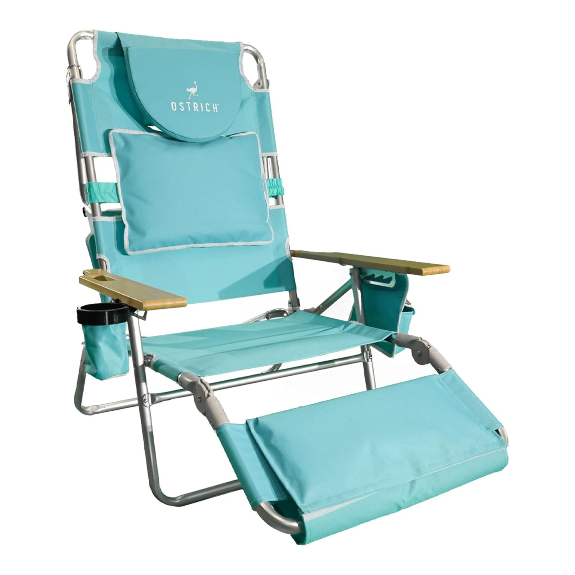 Ostrich Deluxe 3-in-1 Lightweight Outdoor Beach Lounge Chair with Footrest (Aqua, 60.76 in x 28.10 in x 39.73 in) 3px9w