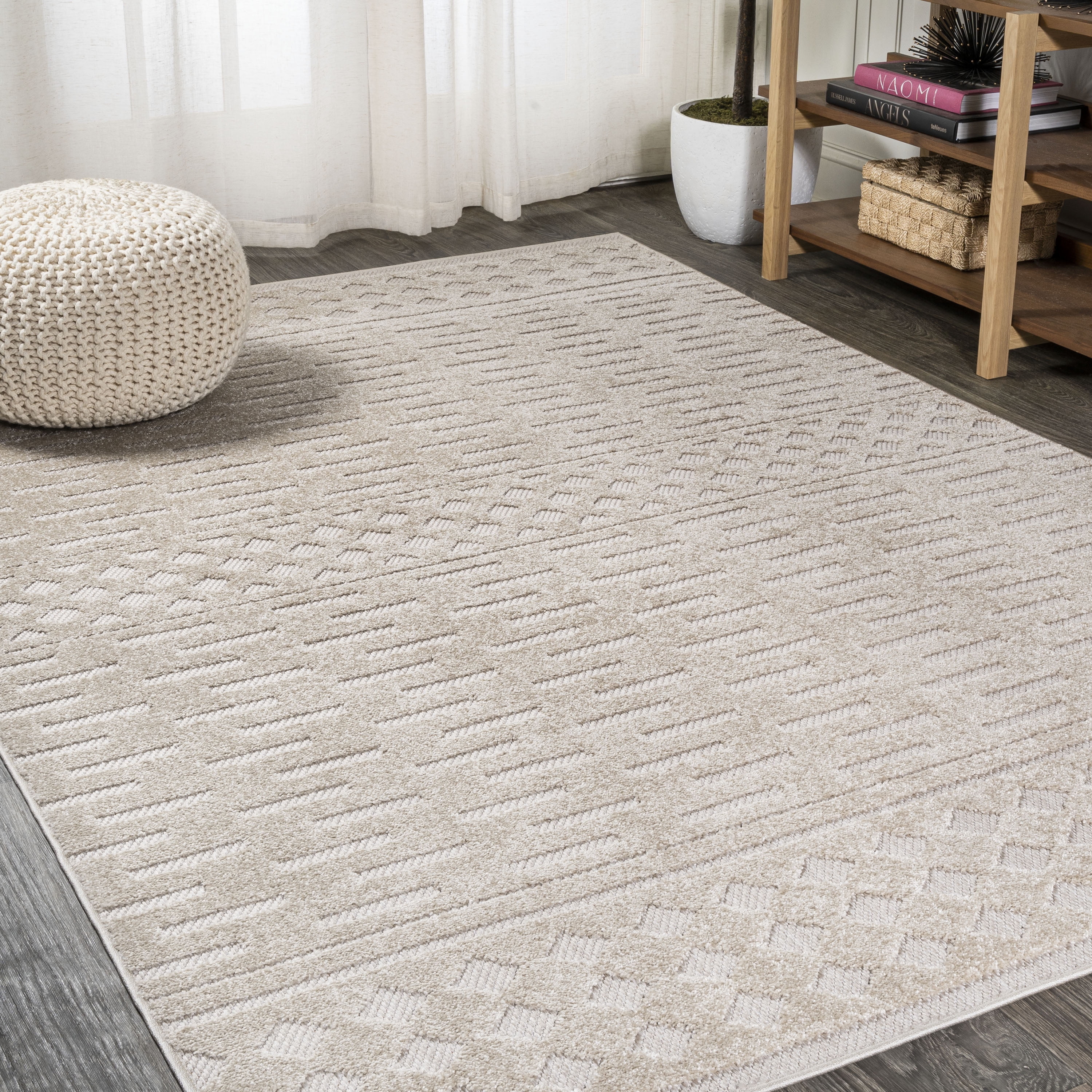 JONATHAN Y South Beach Moroccan Geometric Area Rug, Soft Durable Indoor Floor Carpet (Beige, 5 ft x 8 ft) kzviy
