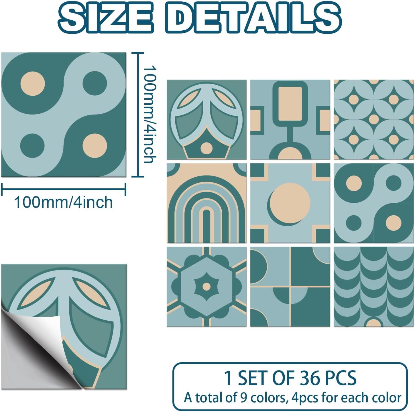 Generic Mosaic Tile Stickers Peel and Stick Wall Decals for Kitchen and Bathroom Decor (Bohemian Mediterranean Style, 36 Pack, 4x4 in) k1pqy
