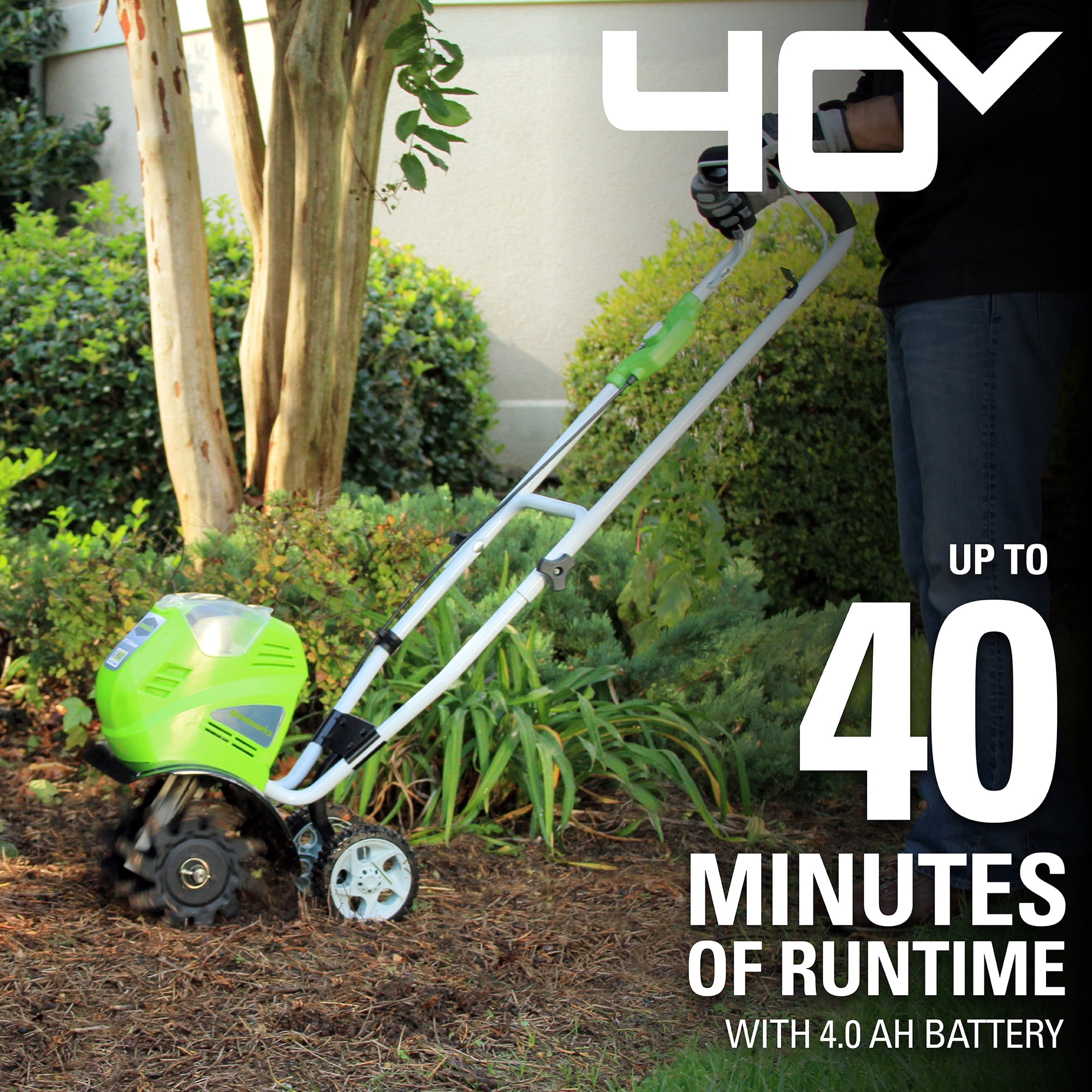 Greenworks 40V Cordless Cultivator and Tiller with 4.0Ah Battery and Charger (Green, 10 in) adbmh