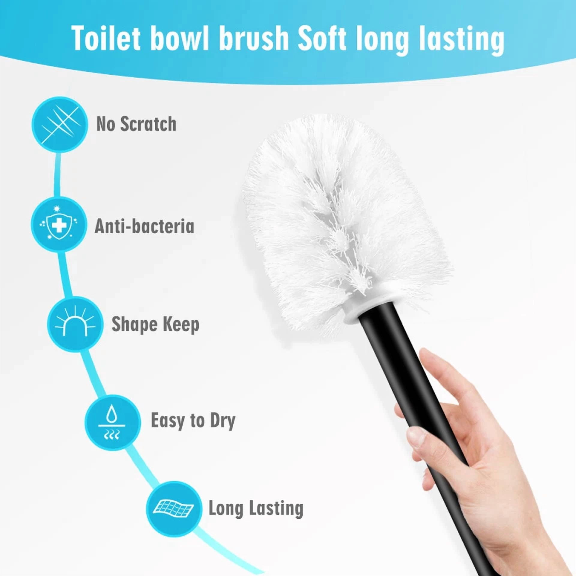 KLYNE Toilet Brush and Holder Set with Space Aluminum Handle (Silver, 15 in) 48ndv