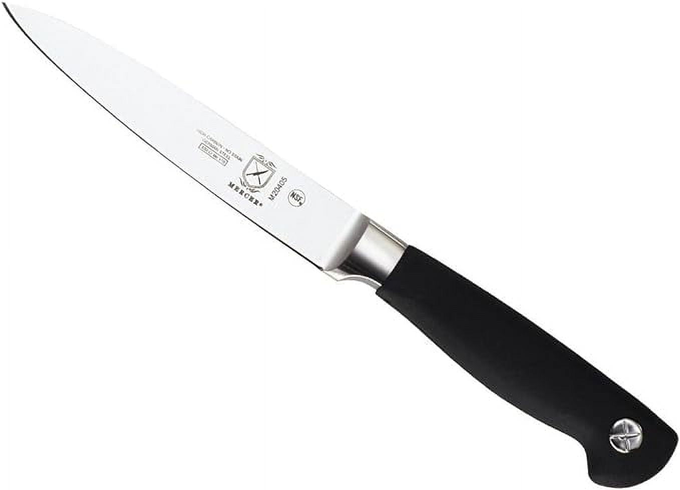 Mercer Culinary Genesis Forged Utility Knife, High-Carbon Steel Blade with Ergonomic Grip (Black, 5 in) ekugo