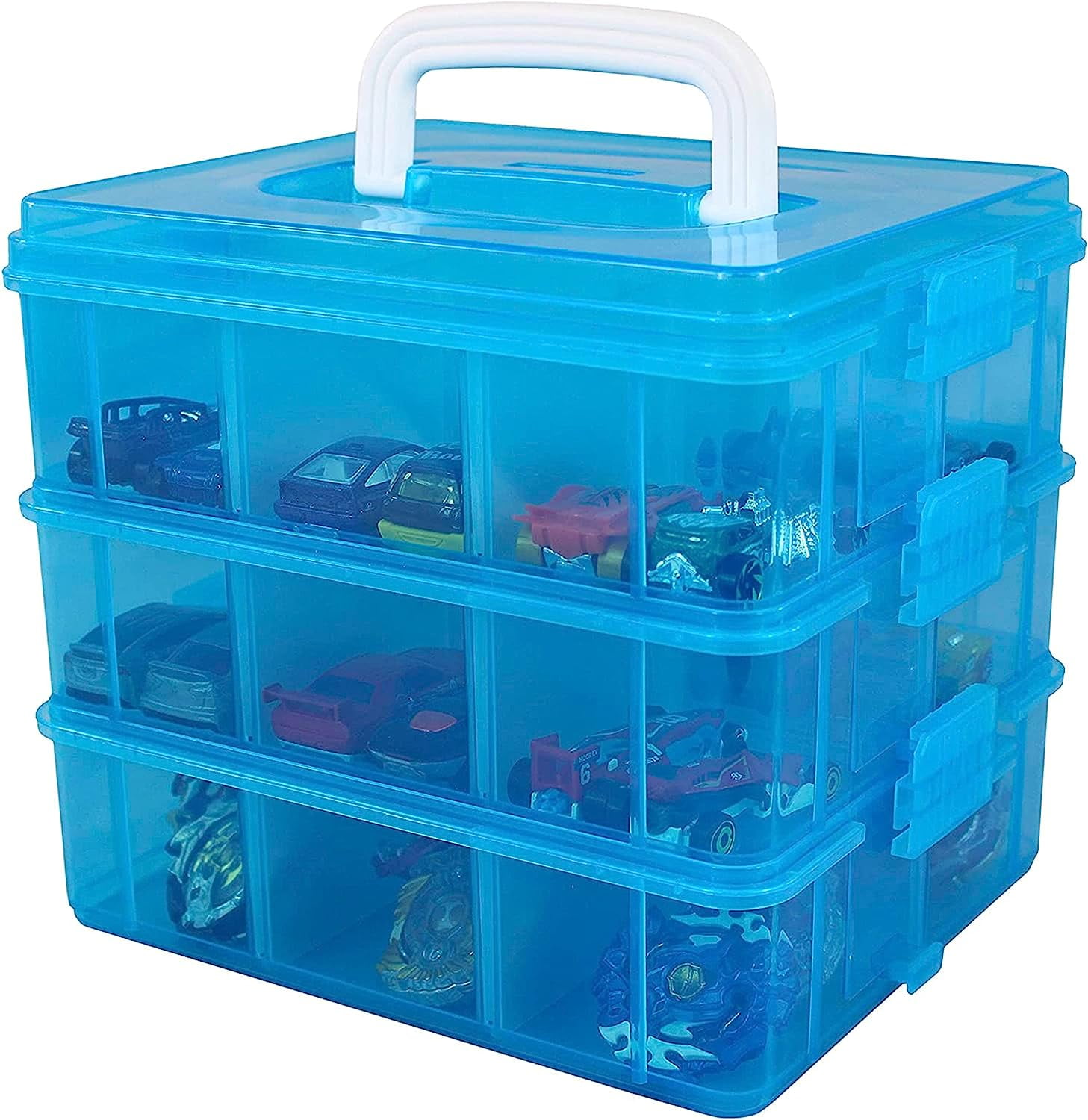 Duslogis 3-Tier Stackable Storage Organizer Case with 18 Adjustable Compartments (Blue) bjq73