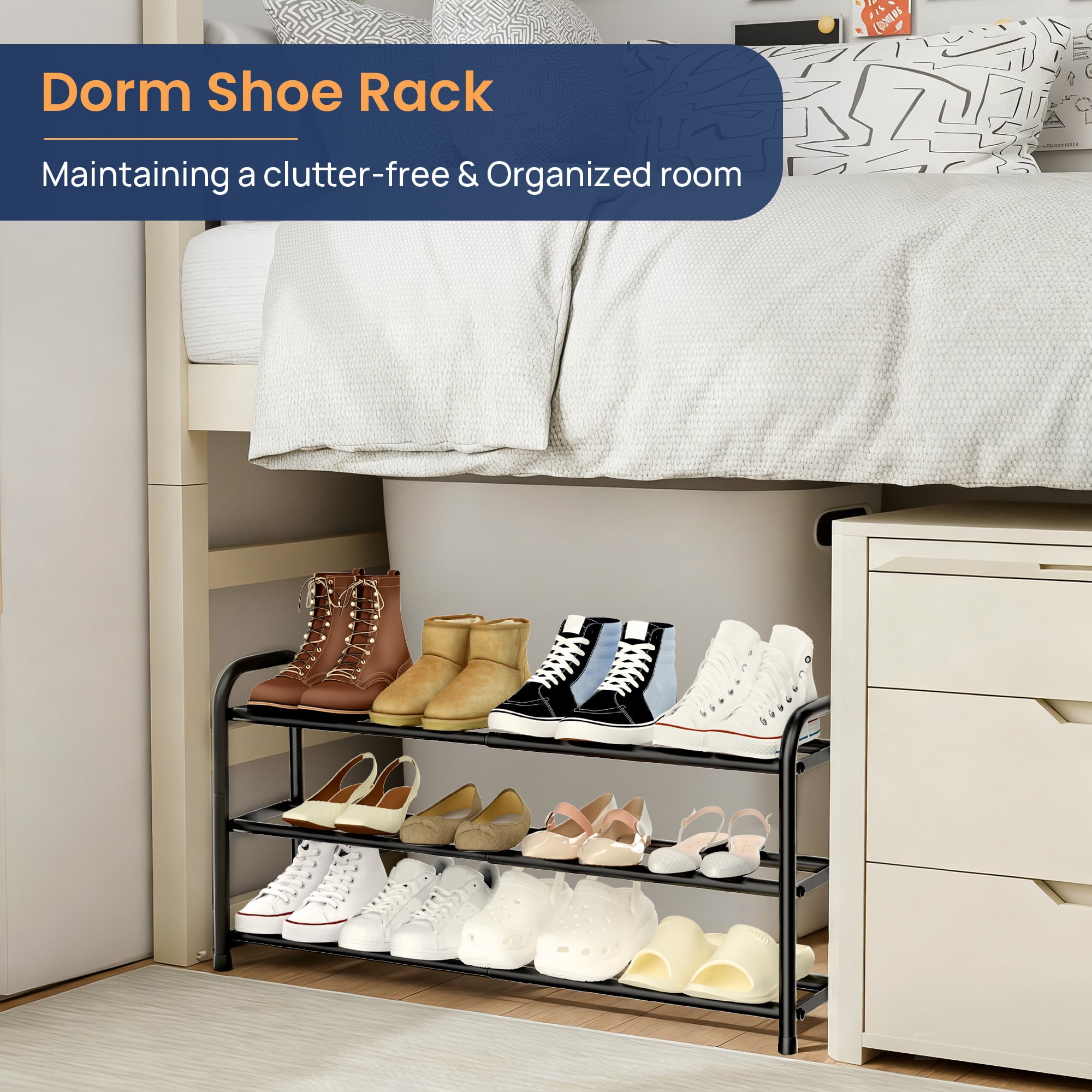 Sindcom 3 Tier Expandable Shoe Rack, Metal Shoe Shelf Organizer for Closet and Entryway (Black, 17.8 in to 32.7 in) 1xcy5
