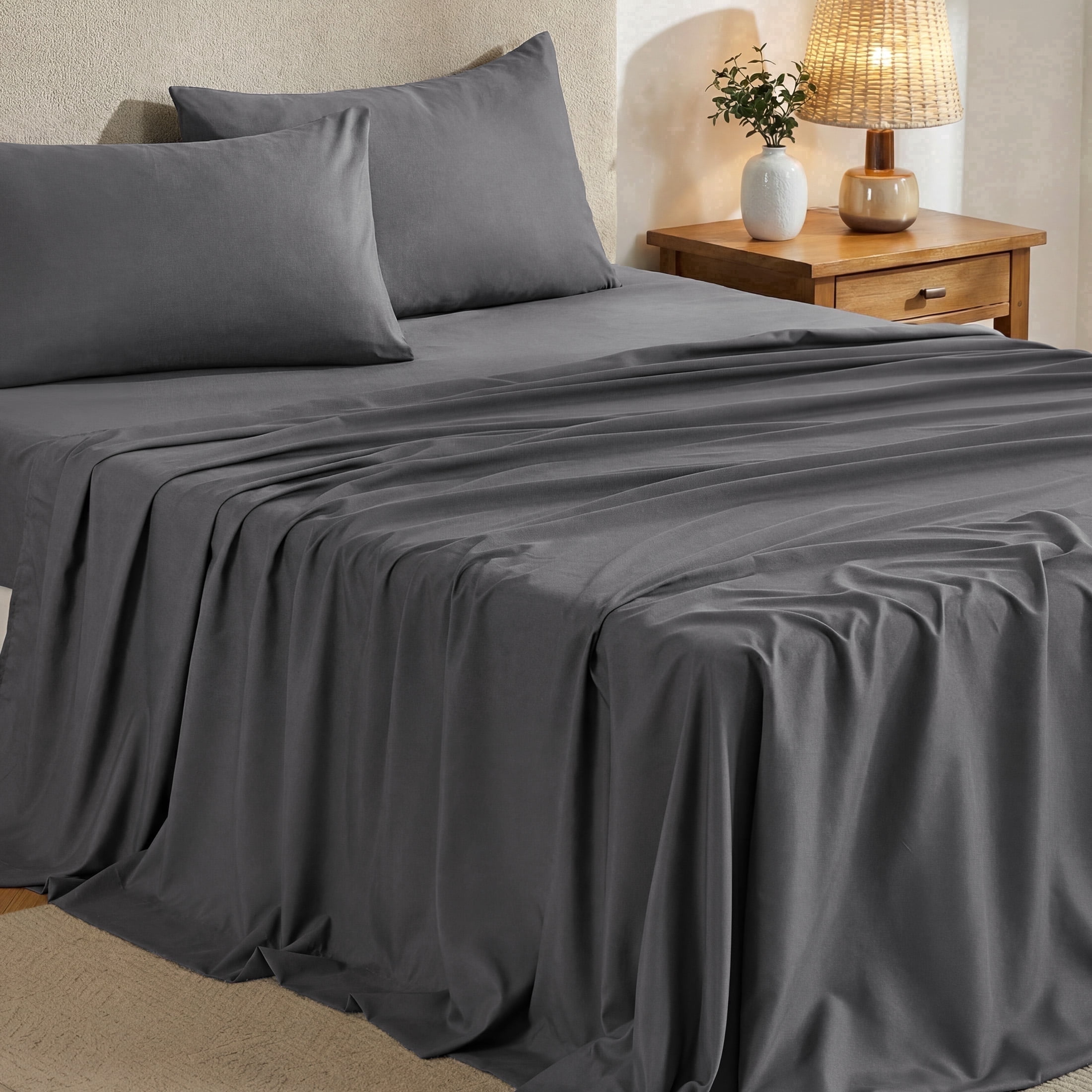 SASTTIE Queen Sheet Set Brushed Microfiber 4-Piece Bedding with 16-inch Deep Pocket (Grey, Queen) an6gy